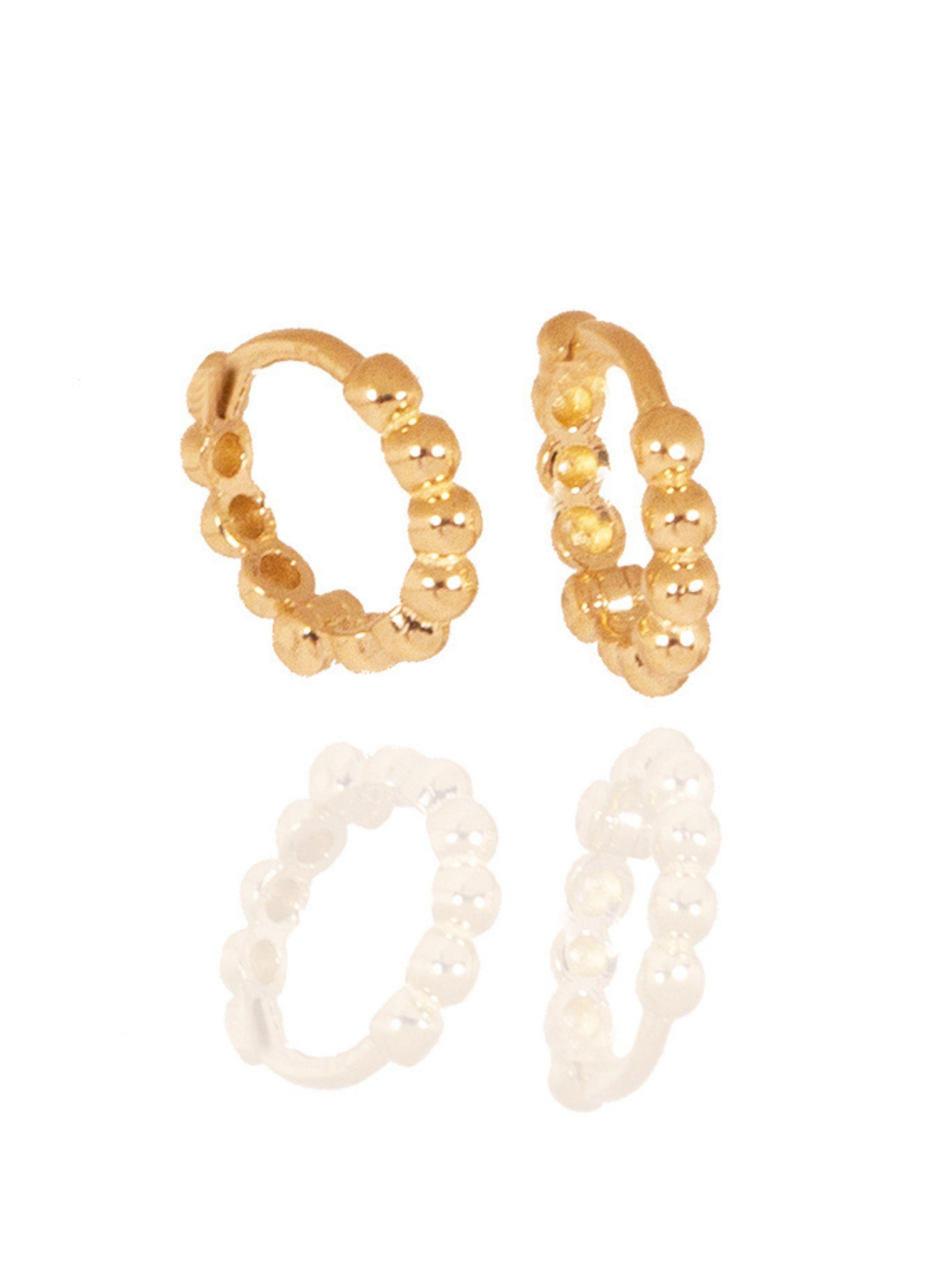 Halka Top Top Kadın Altın Küpe 14 AyarOval Yuvarlak Kabartma Desen Kadın Altın Küpe 14 Ayar