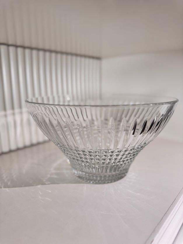 %100 El Yapımı Kristal Cam Dikdörtgen Salata Kasesi (26 cm) – Ophella - Bakara Kesim Dekor | Sunumluk