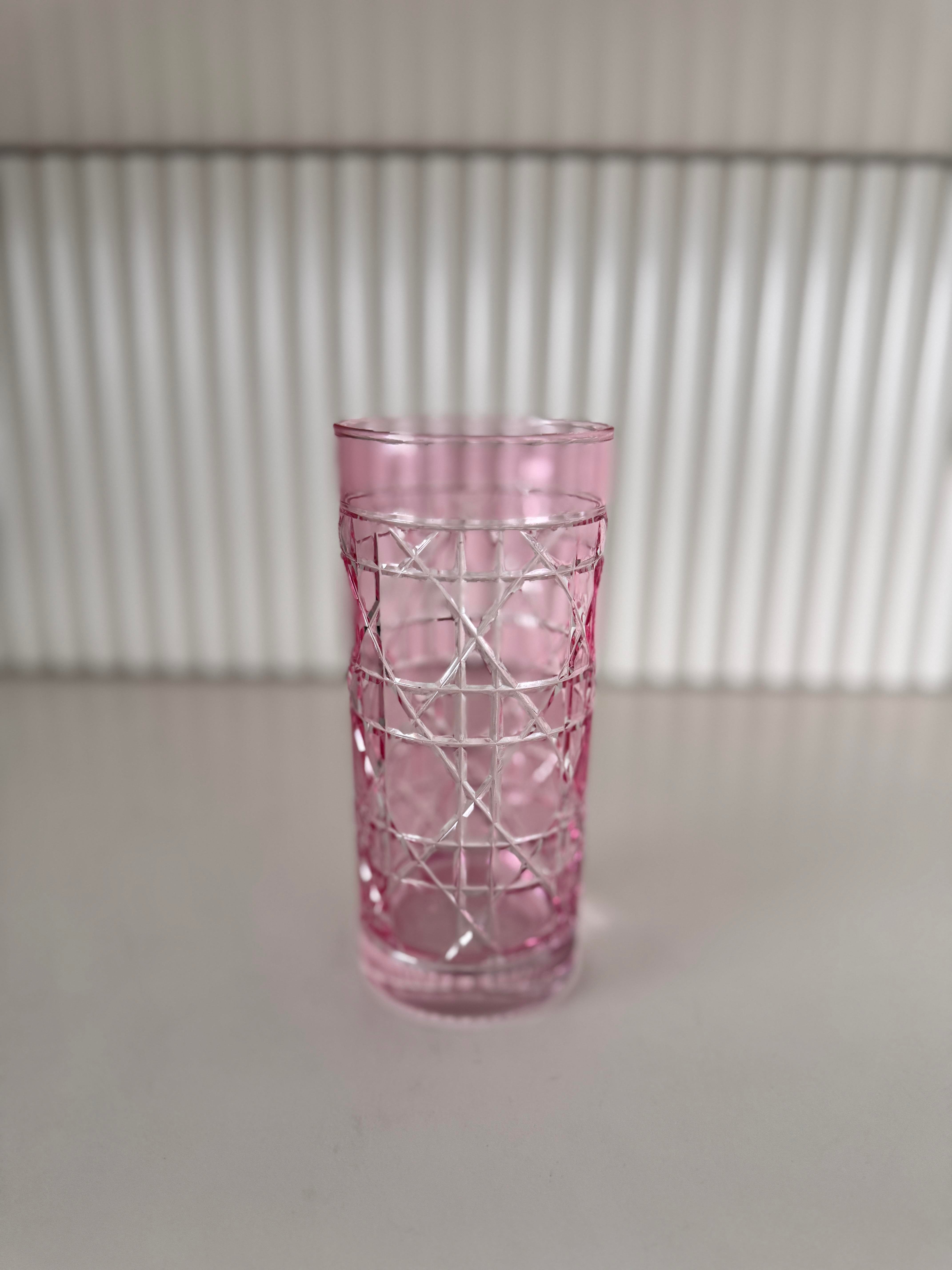 Kristal Kesme Cam Meşrubat Bardağı Pembe