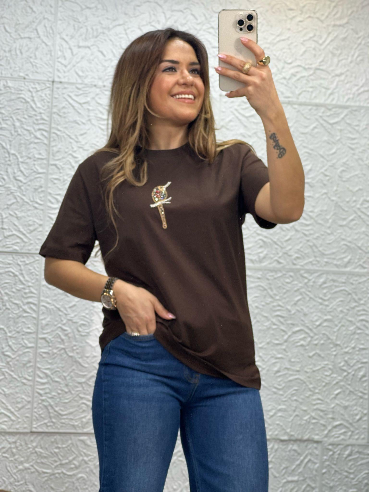 Acı Kahve Kuşlu Tshirt