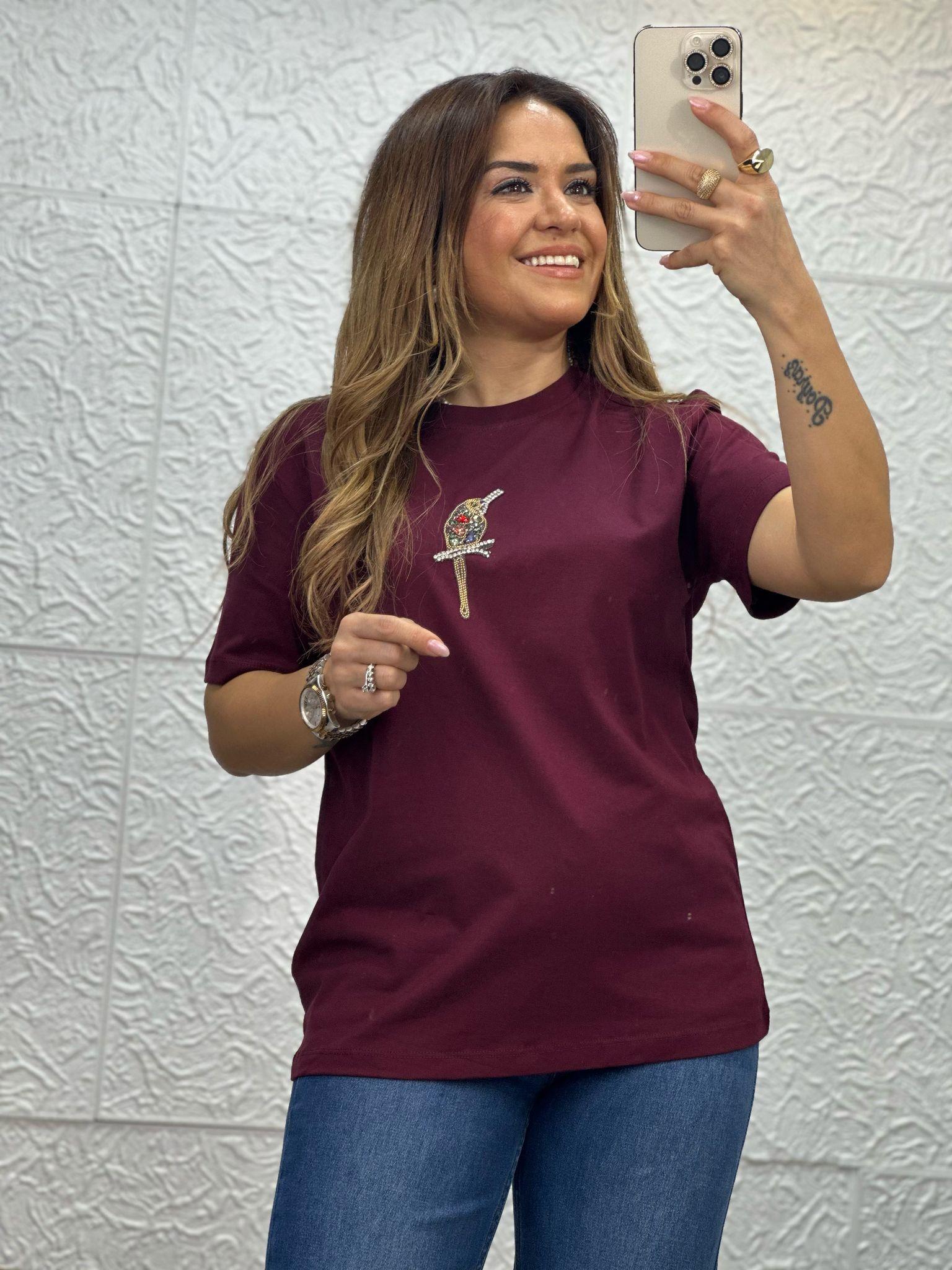 Acı Kahve Kuşlu Tshirt