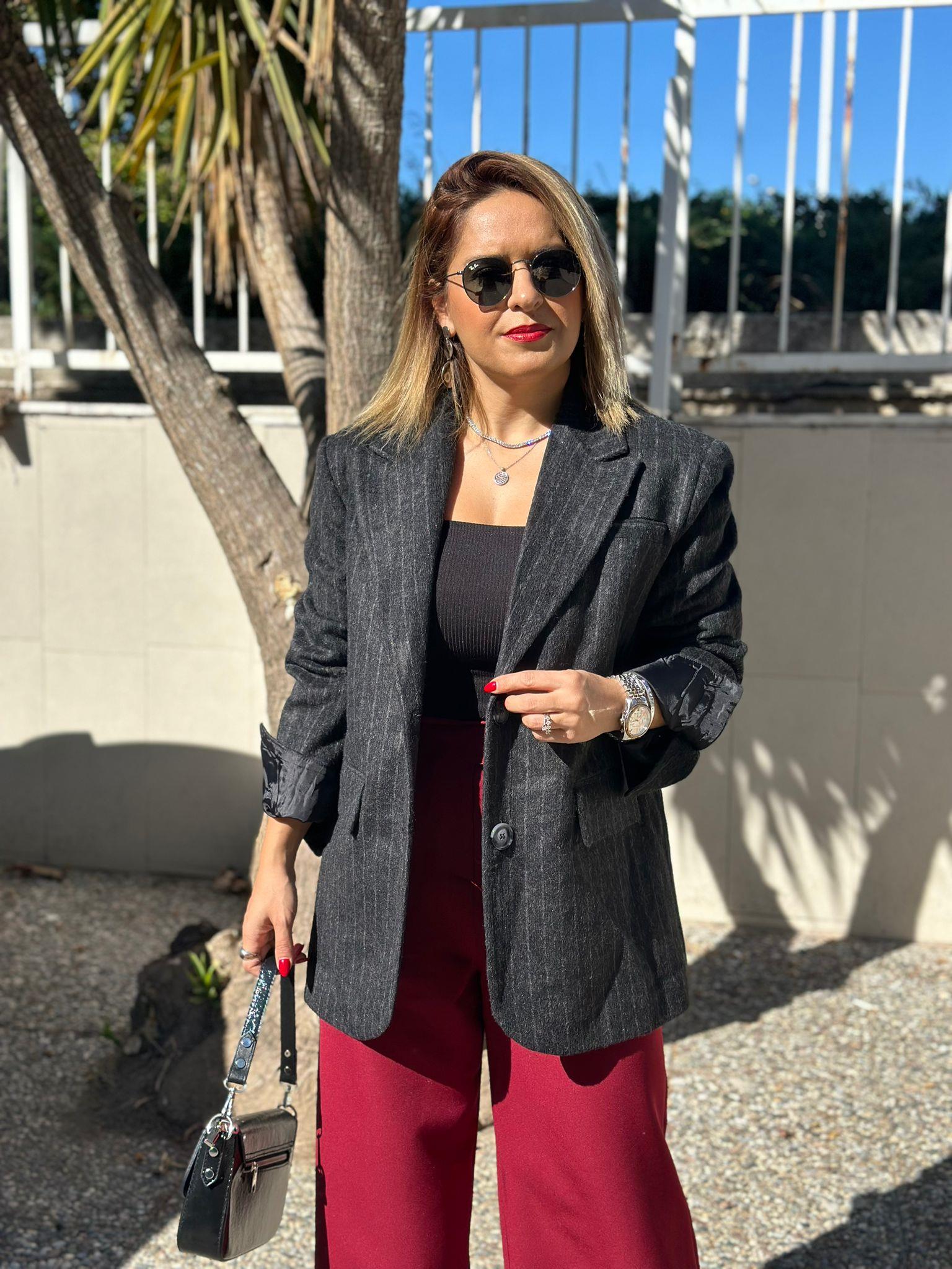 Antrasit Çizgili Blazer Ceket