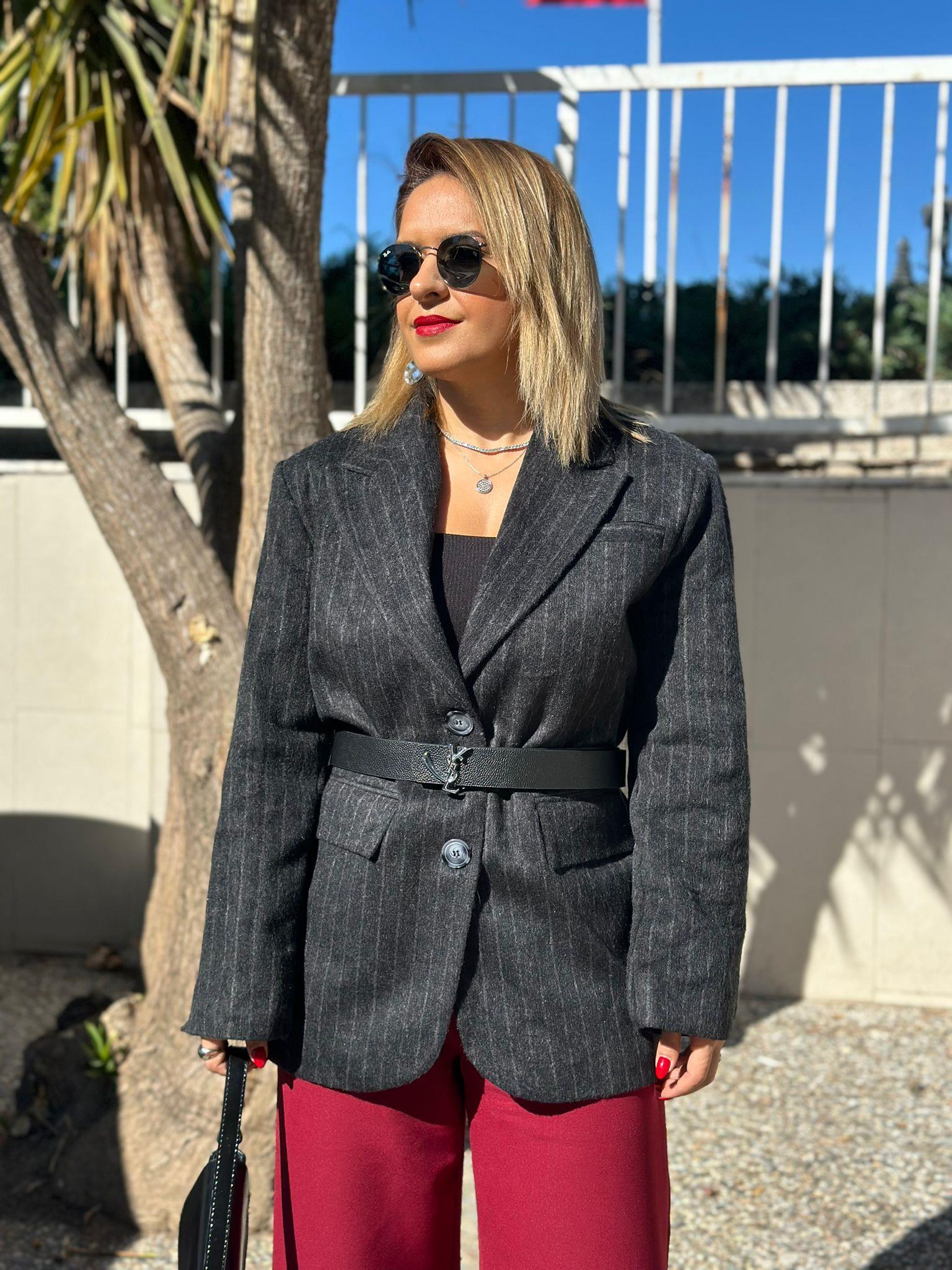 Antrasit Çizgili Blazer Ceket