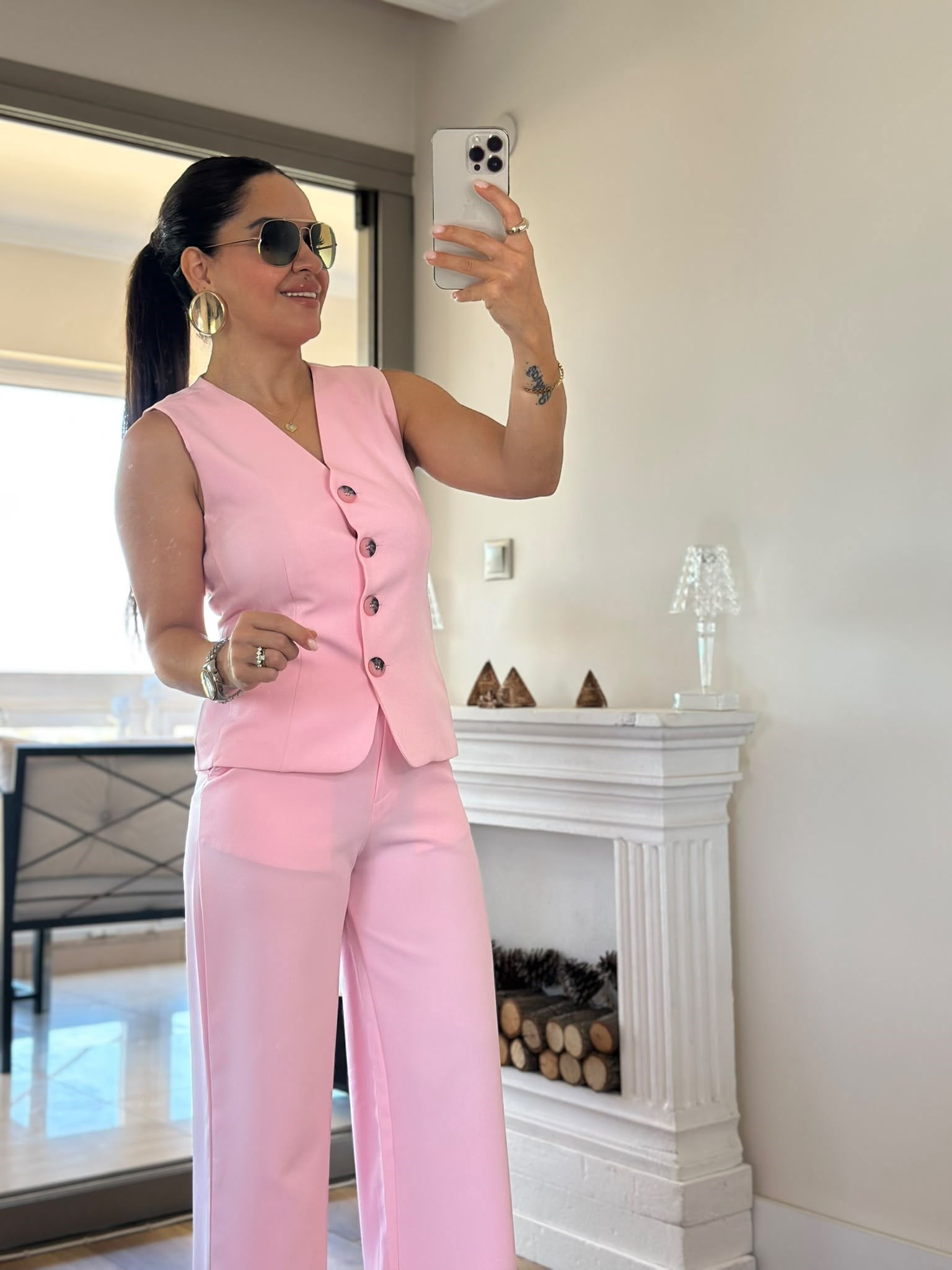 Arkası Çapraz Bağlamalı Yelek Şeker Pembe