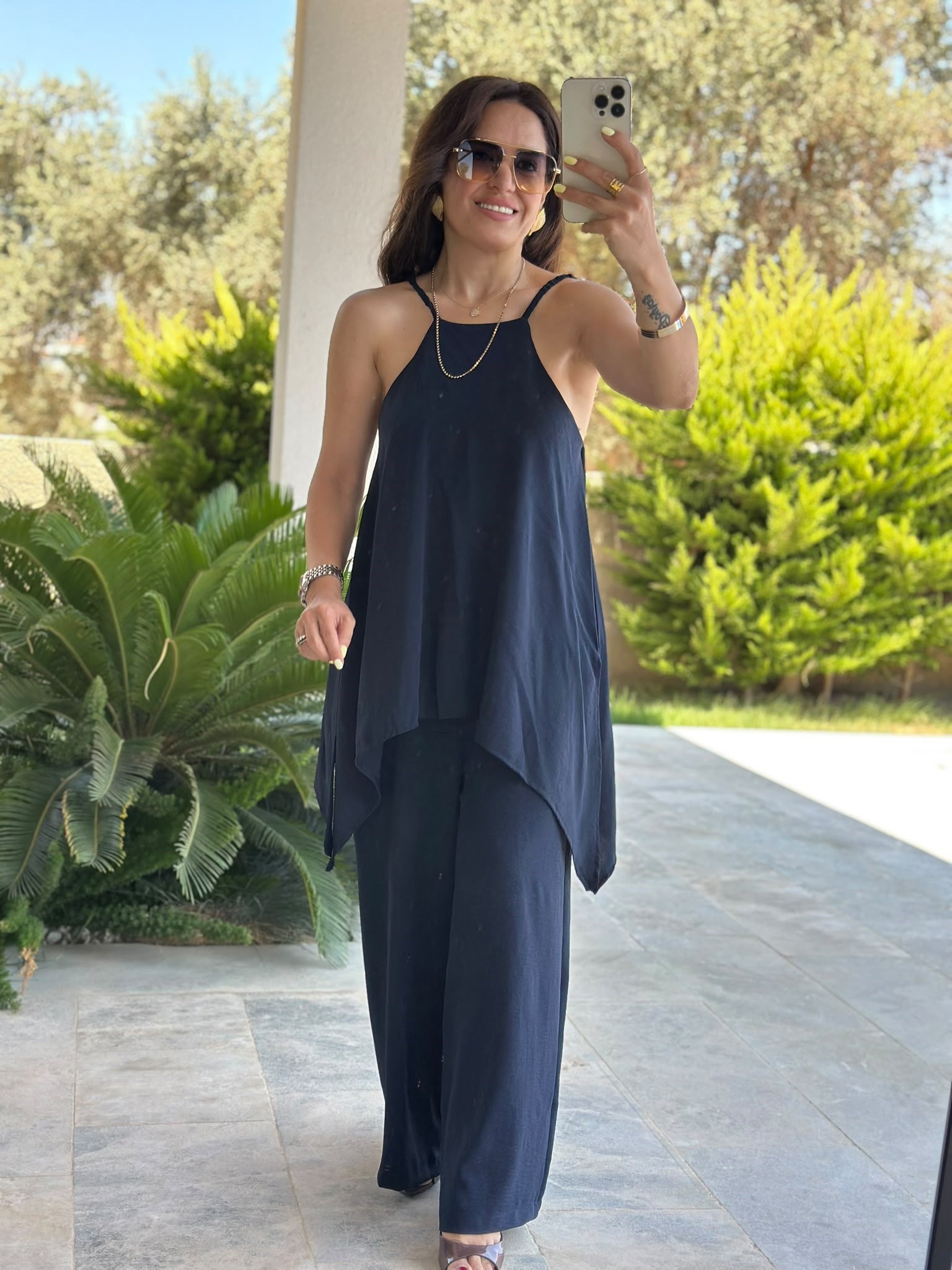 Askı Detaylı Bluz Lacivert Tulum