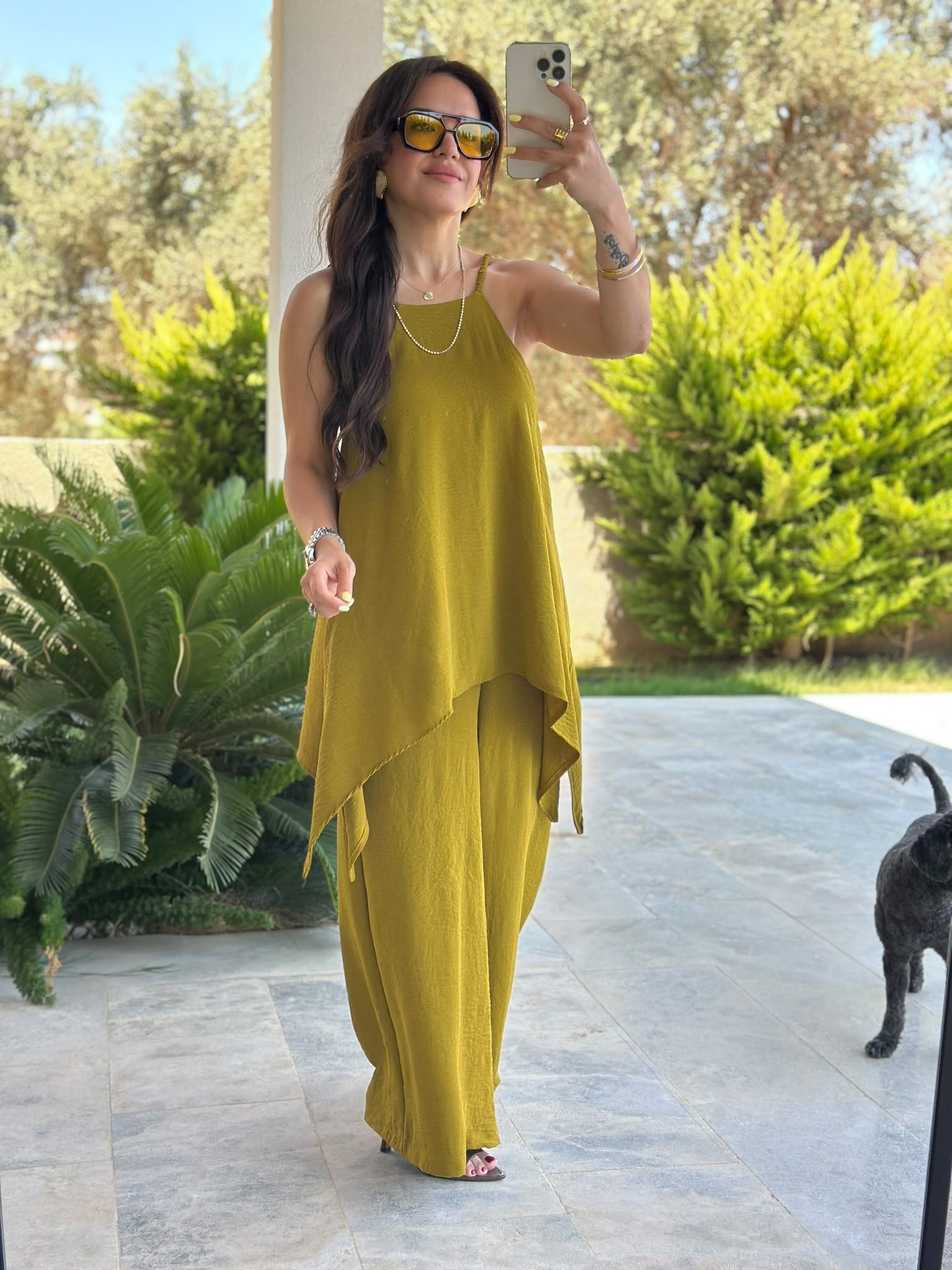 Askı Detaylı Bluz Yeşil Tulum