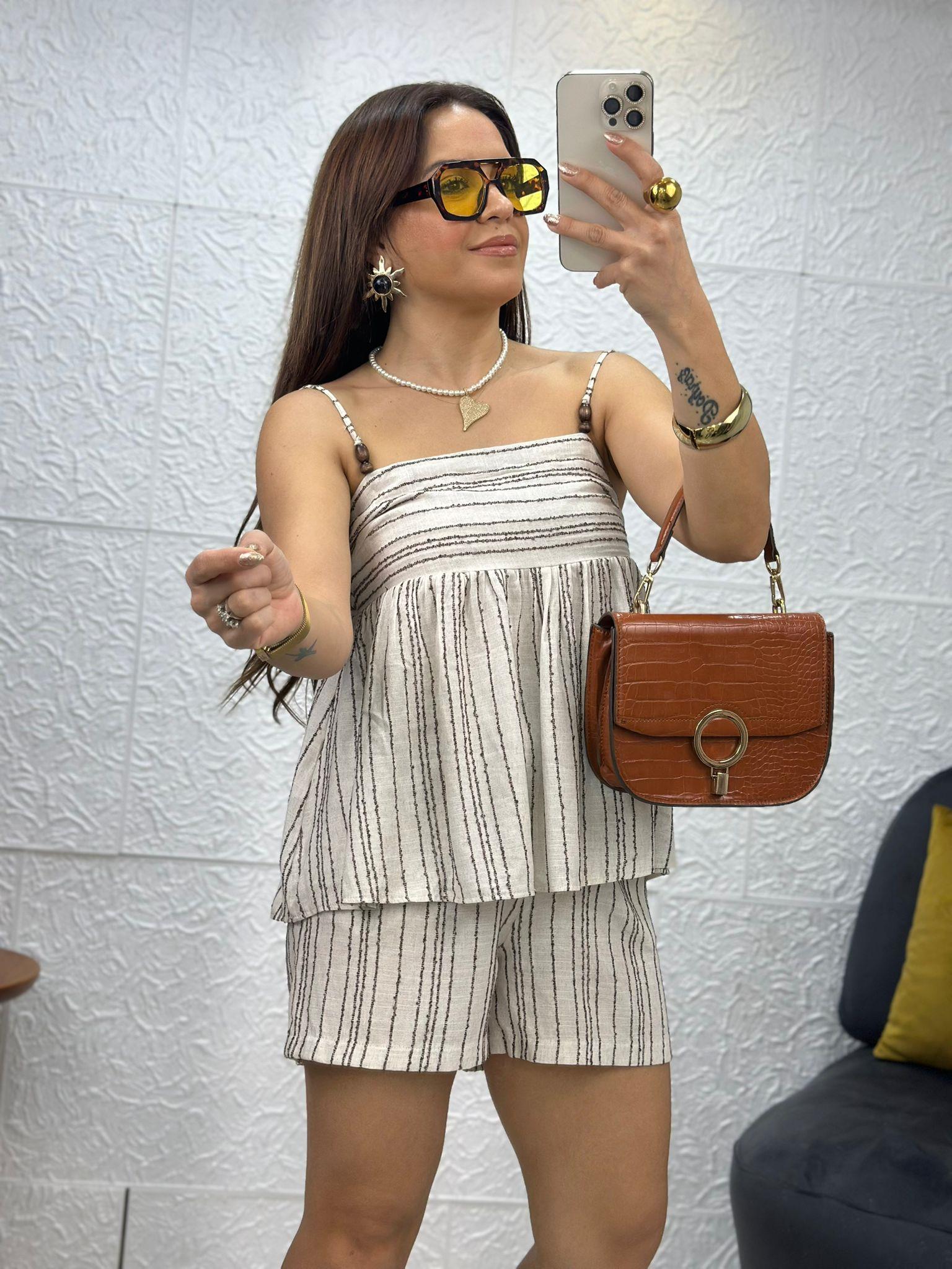 Askılı Bej Kahve Salaş Bluz