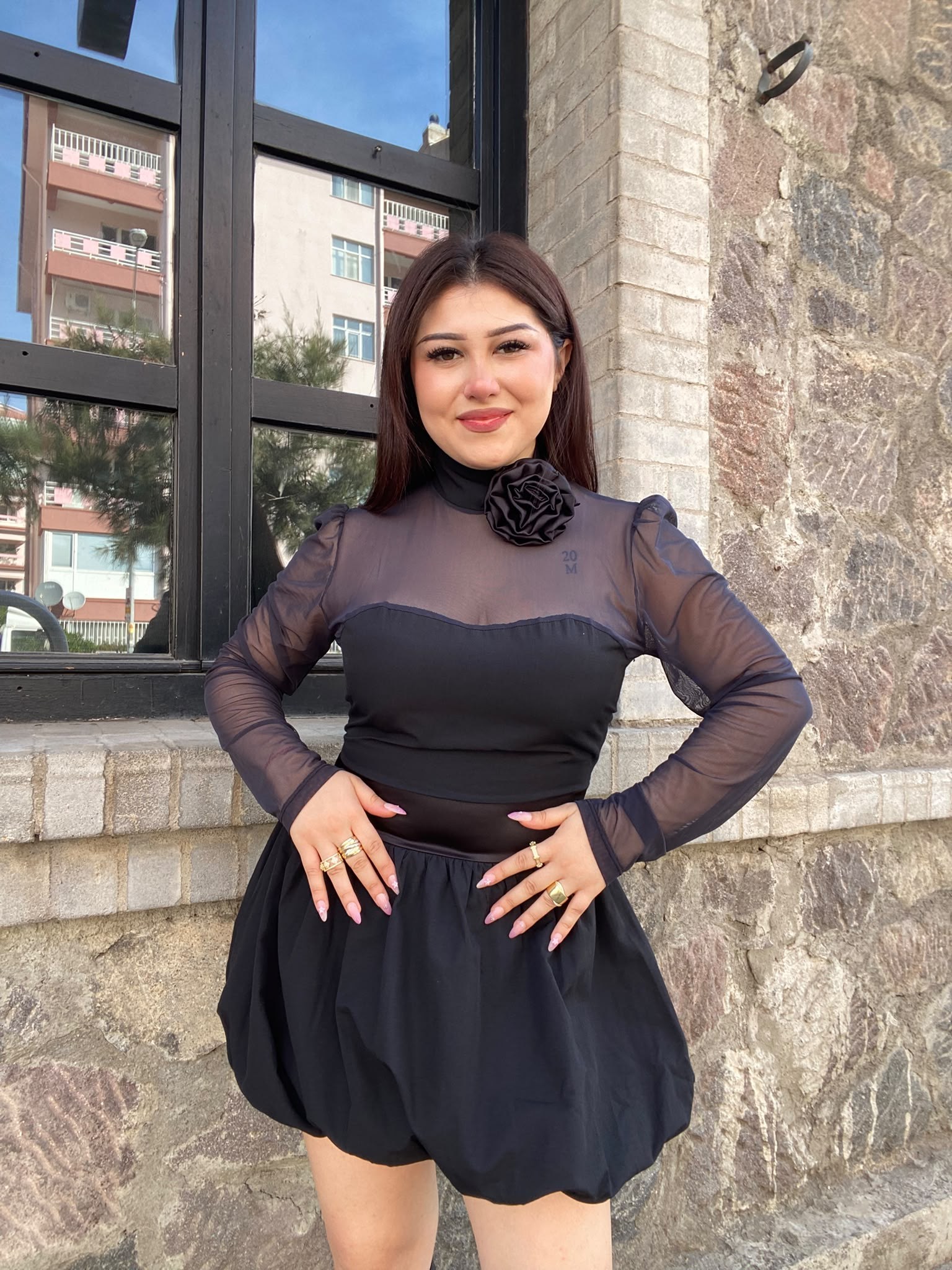 Balon Etek Kısa Tül Elbise Siyah