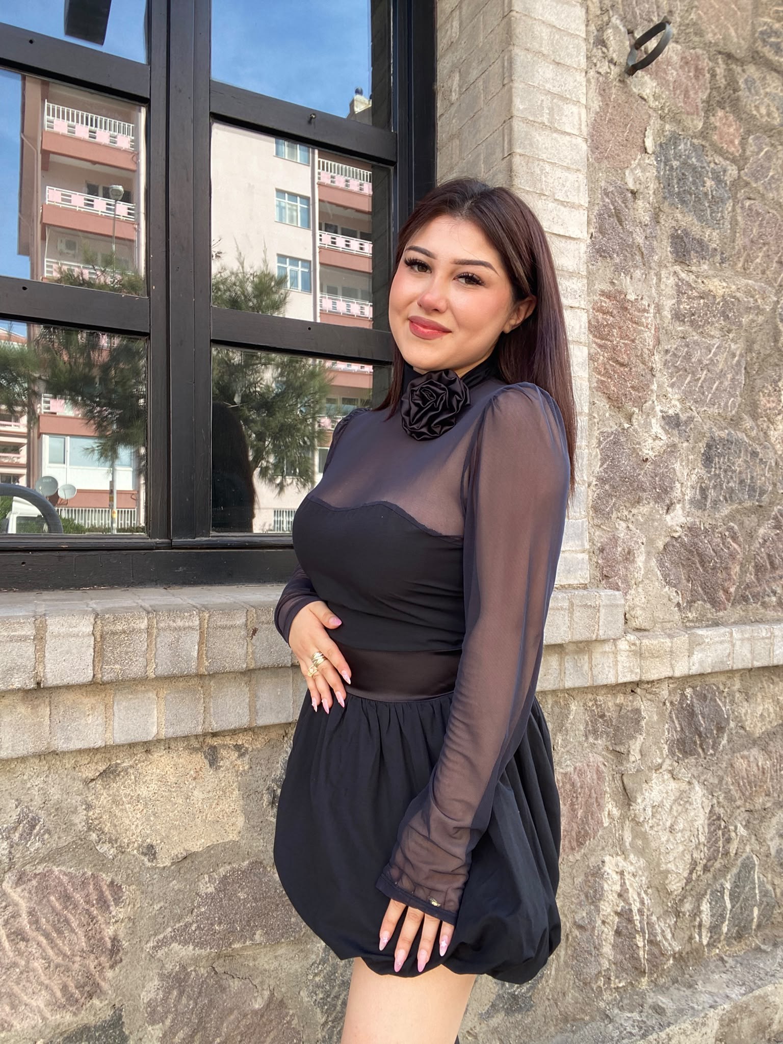 Balon Etek Kısa Tül Elbise Siyah