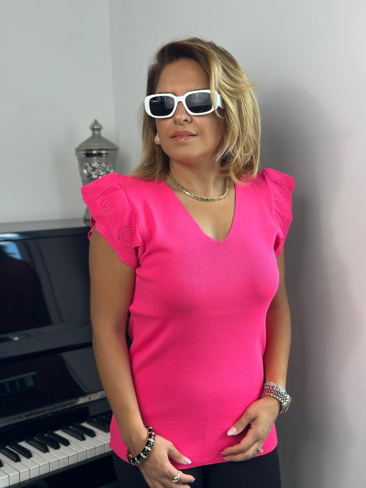 Battal Boy Fırfırlı Pembe Bluz