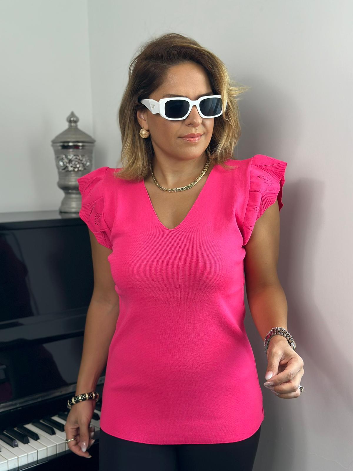 Battal Boy Fırfırlı Pembe Bluz