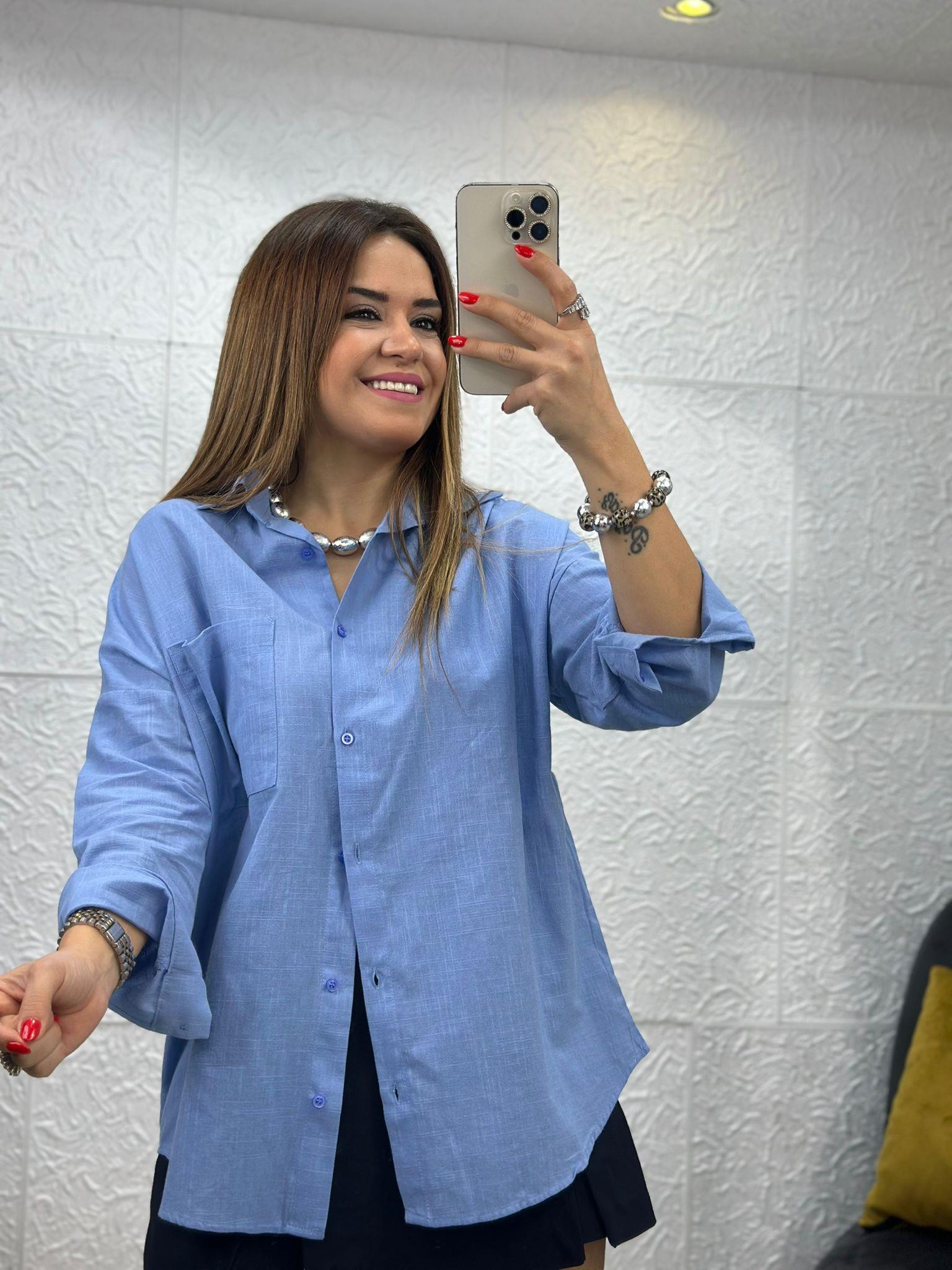 Bebe Mavi Keten Salaş Gömlek