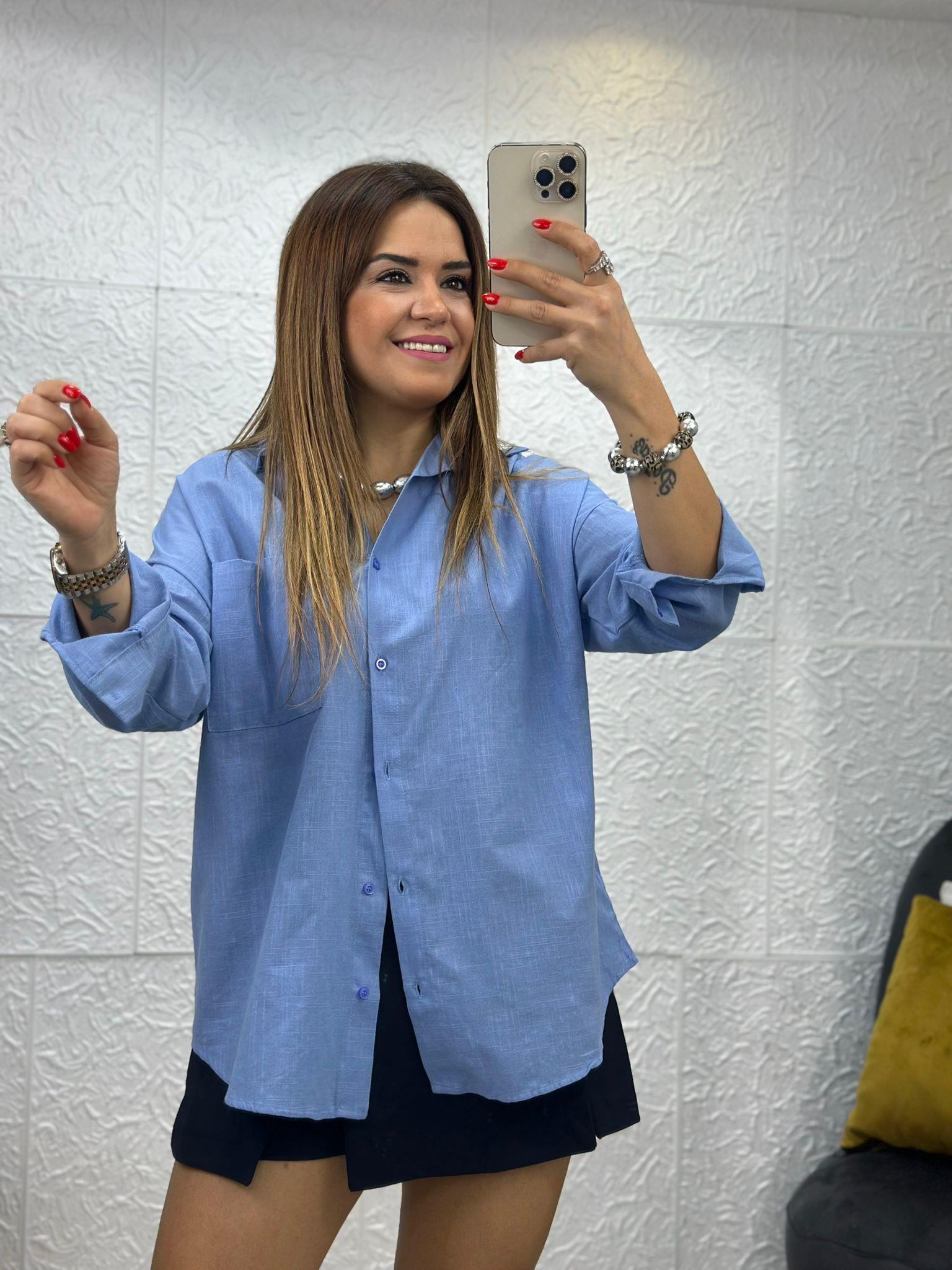 Bebe Mavi Keten Salaş Gömlek