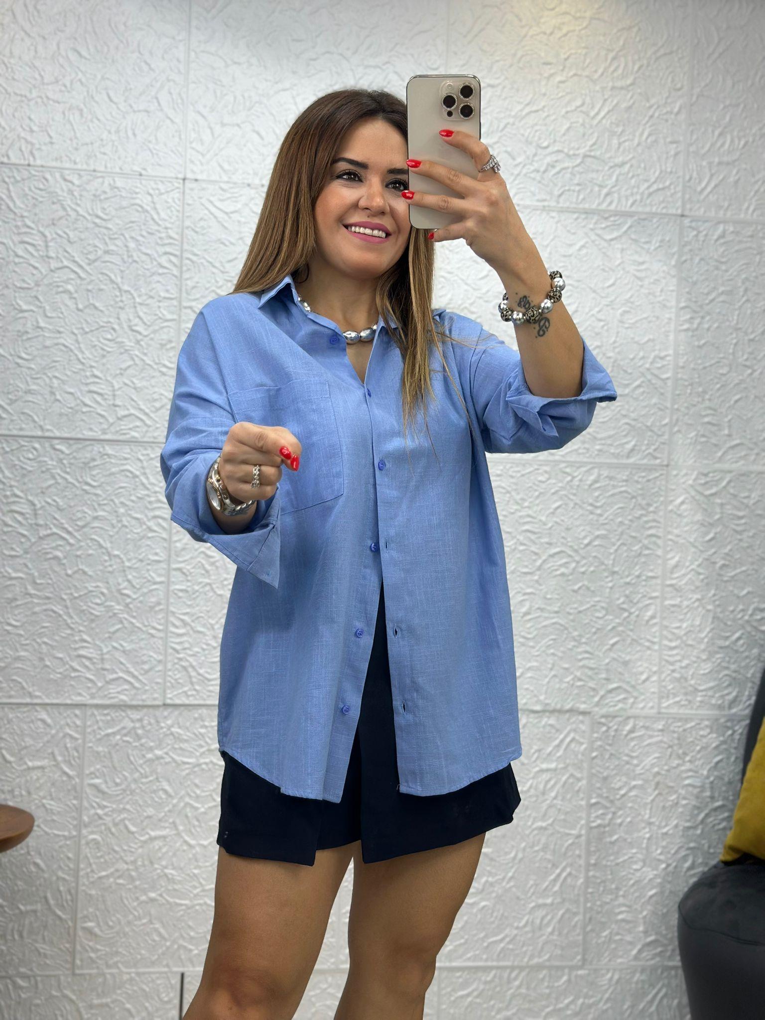 Bebe Mavi Keten Salaş Gömlek