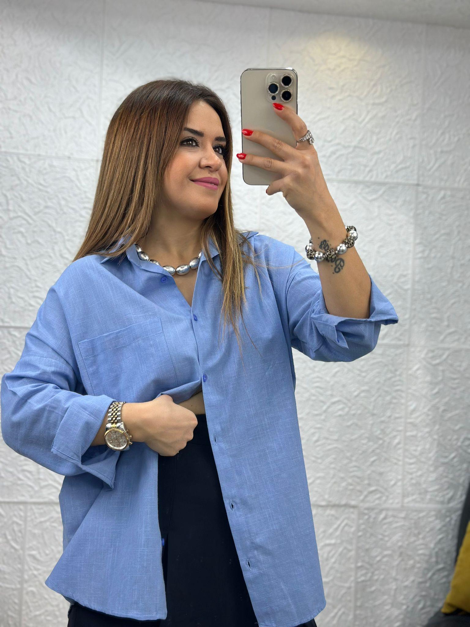 Bebe Mavi Keten Salaş Gömlek