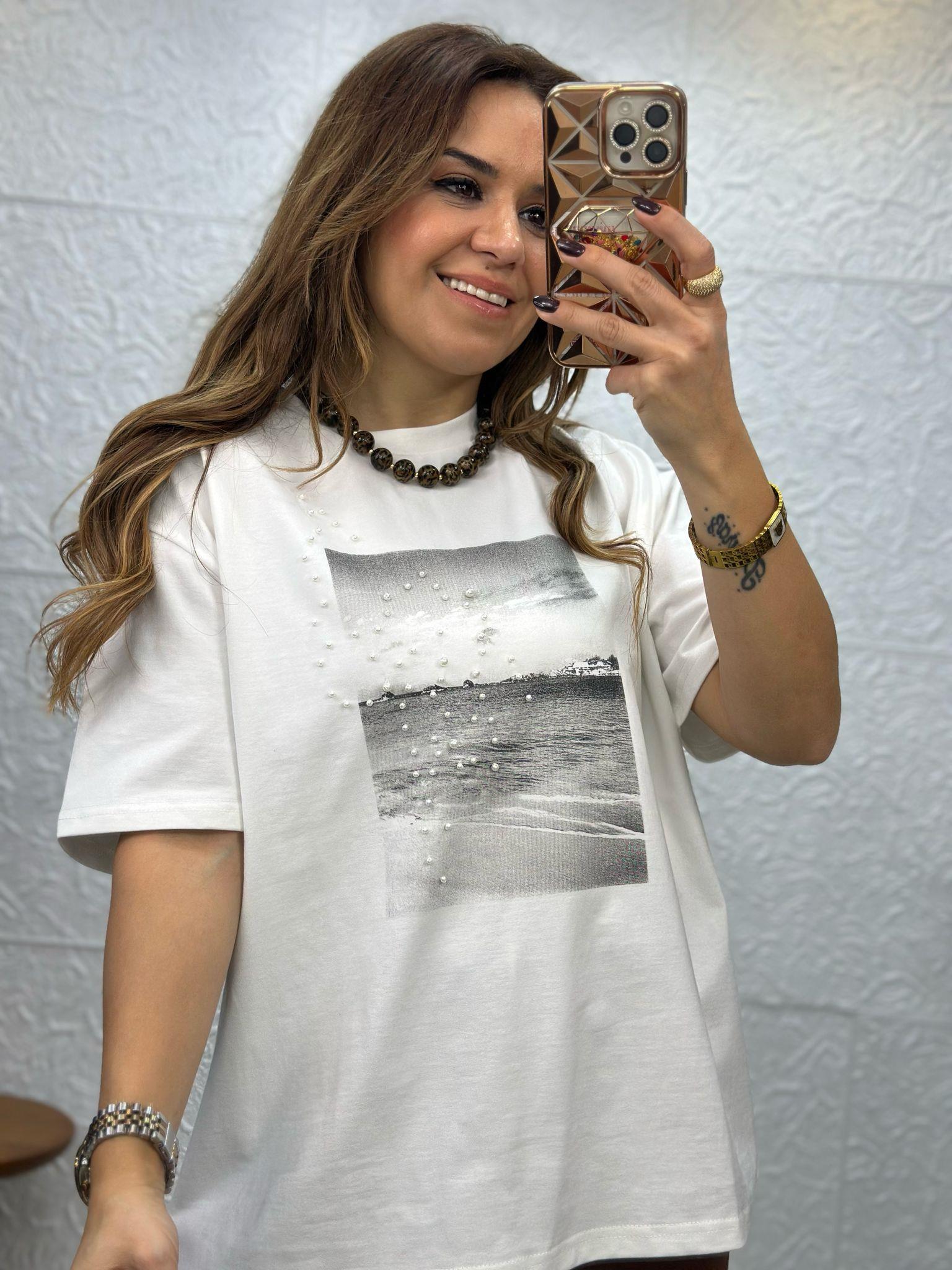Beyaz İncili Tshirt