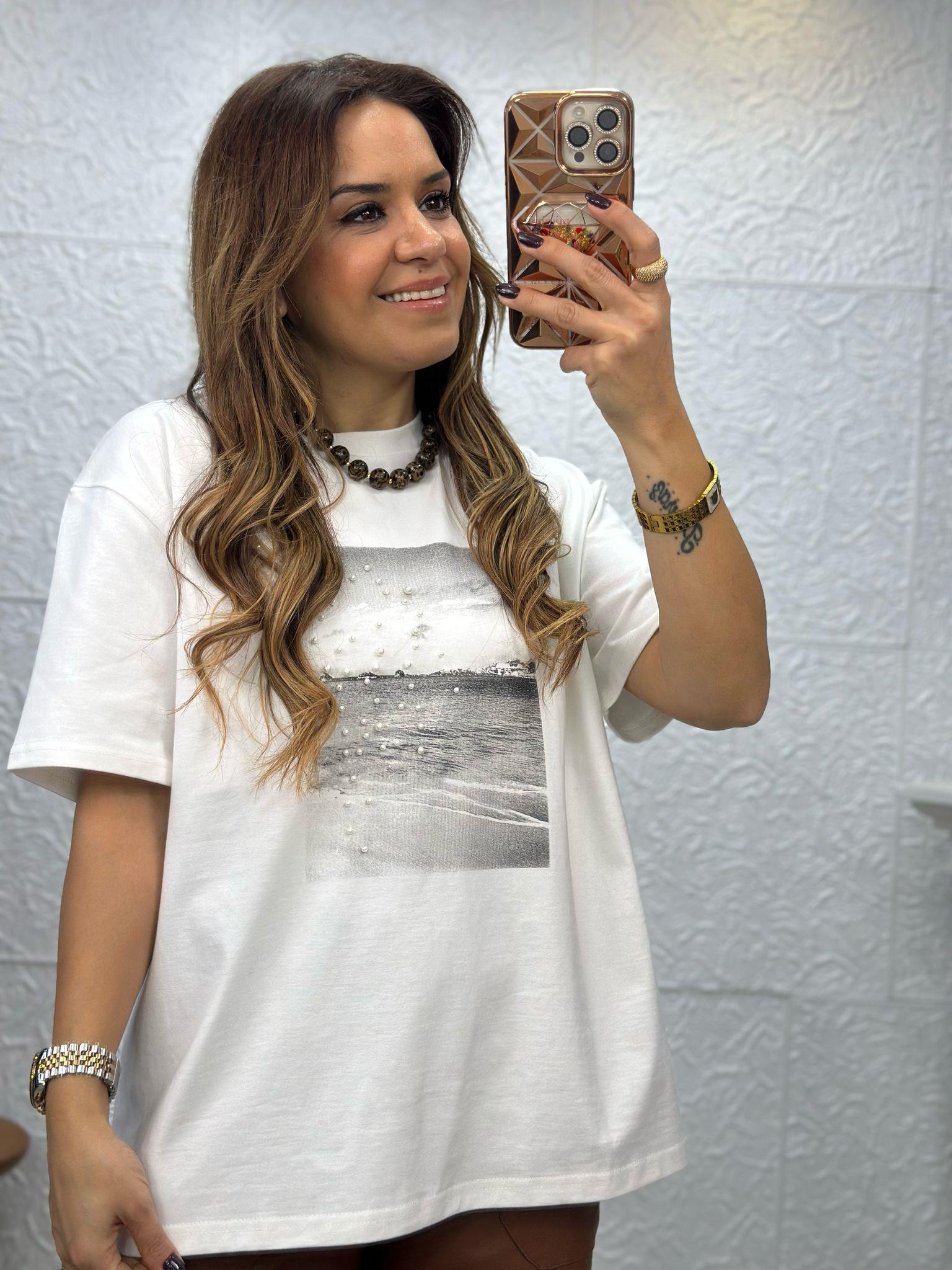 Beyaz İncili Tshirt