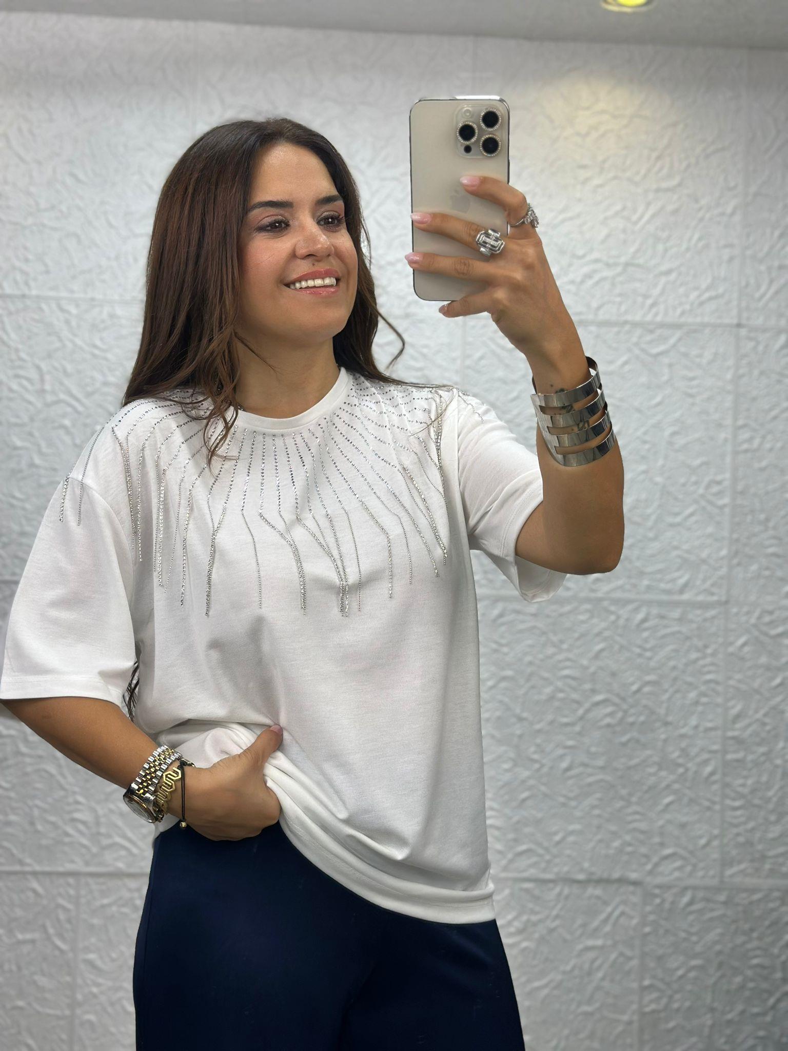 Beyaz Taşlı Tshirt
