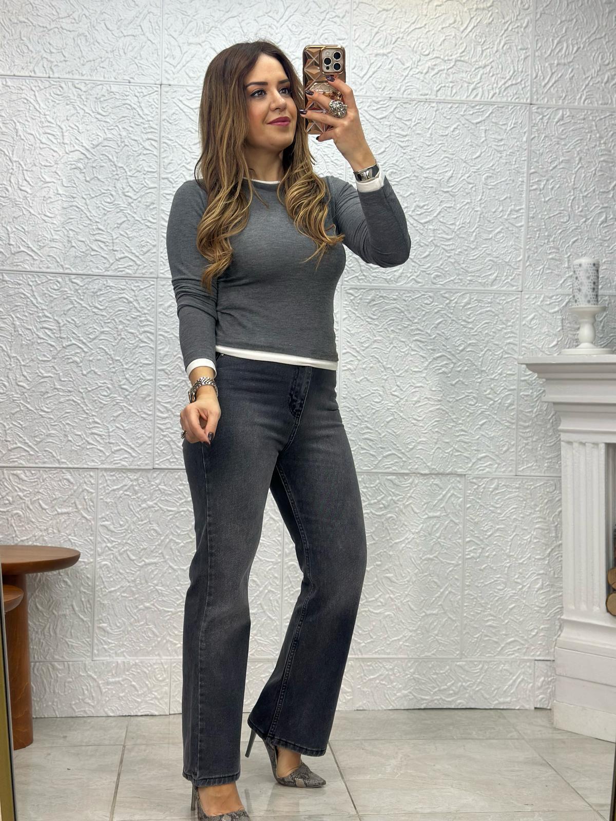 Bisiklet Yaka Düz Gri Body