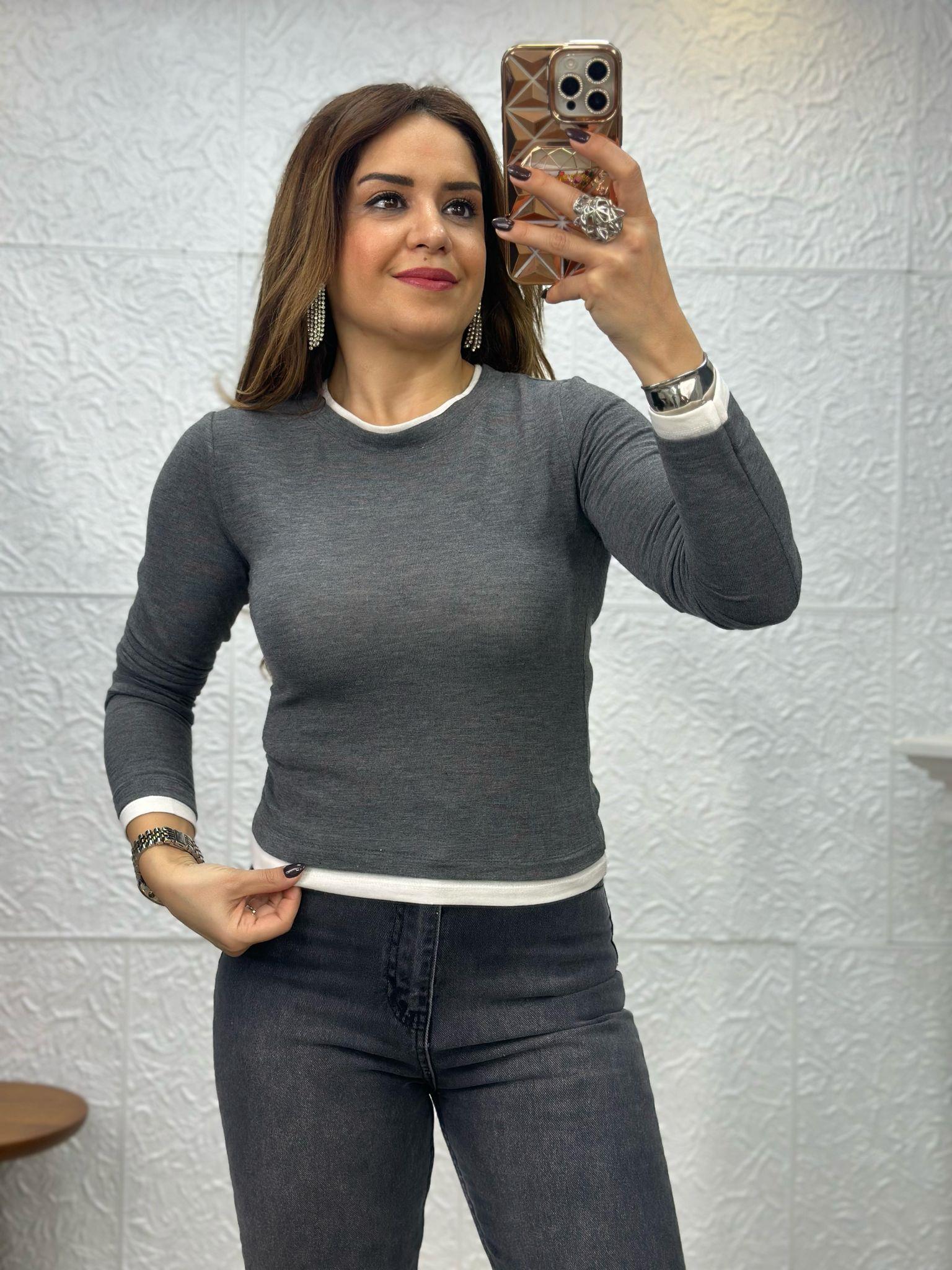 Bisiklet Yaka Düz Gri Body