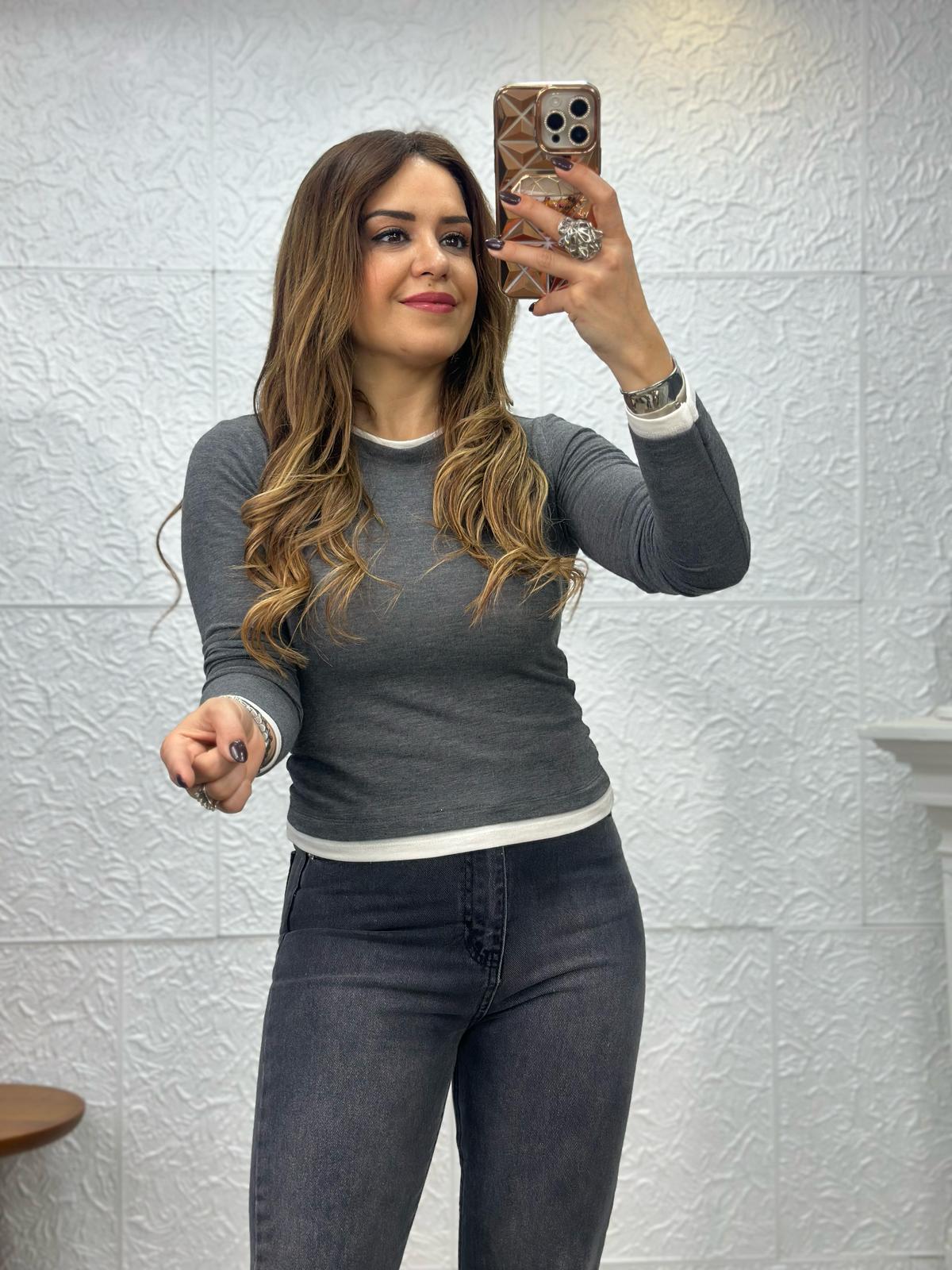 Bisiklet Yaka Düz Gri Body