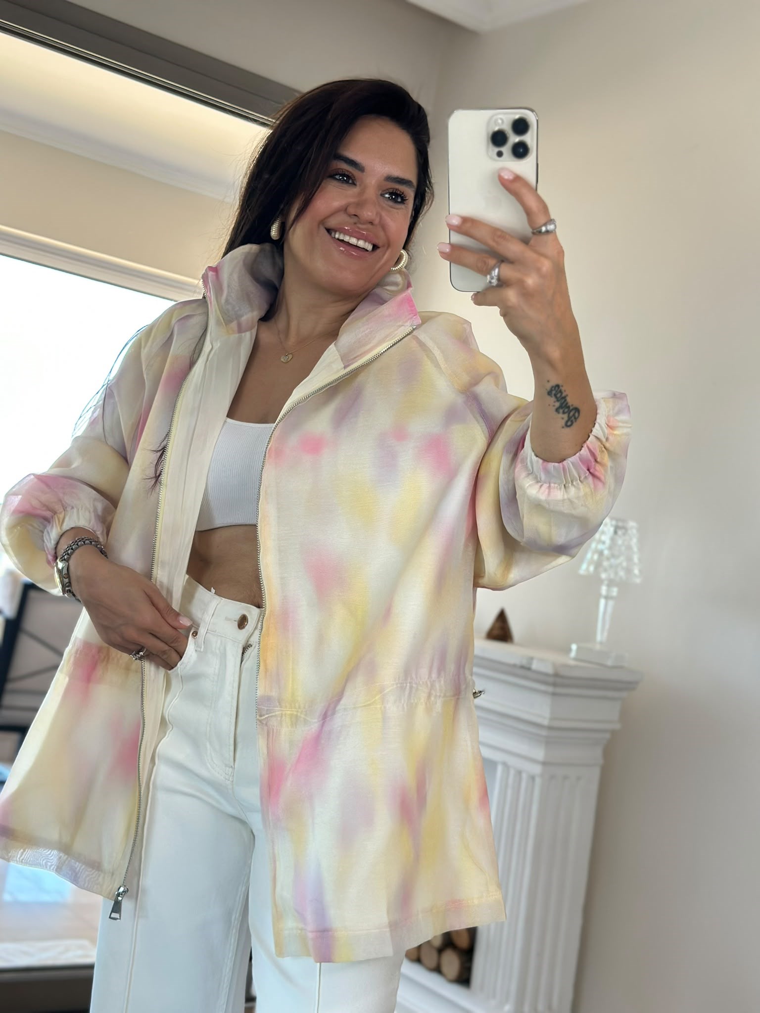 Bomber Renkli Ceket Sarı-Pembe