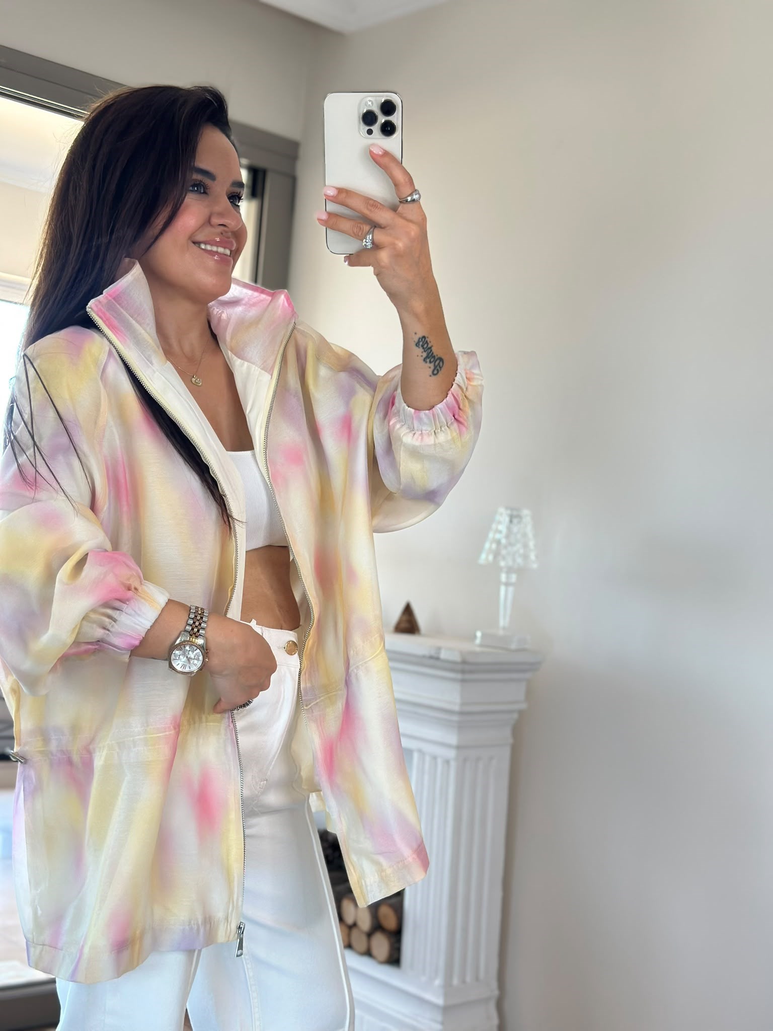 Bomber Renkli Ceket Sarı-Pembe
