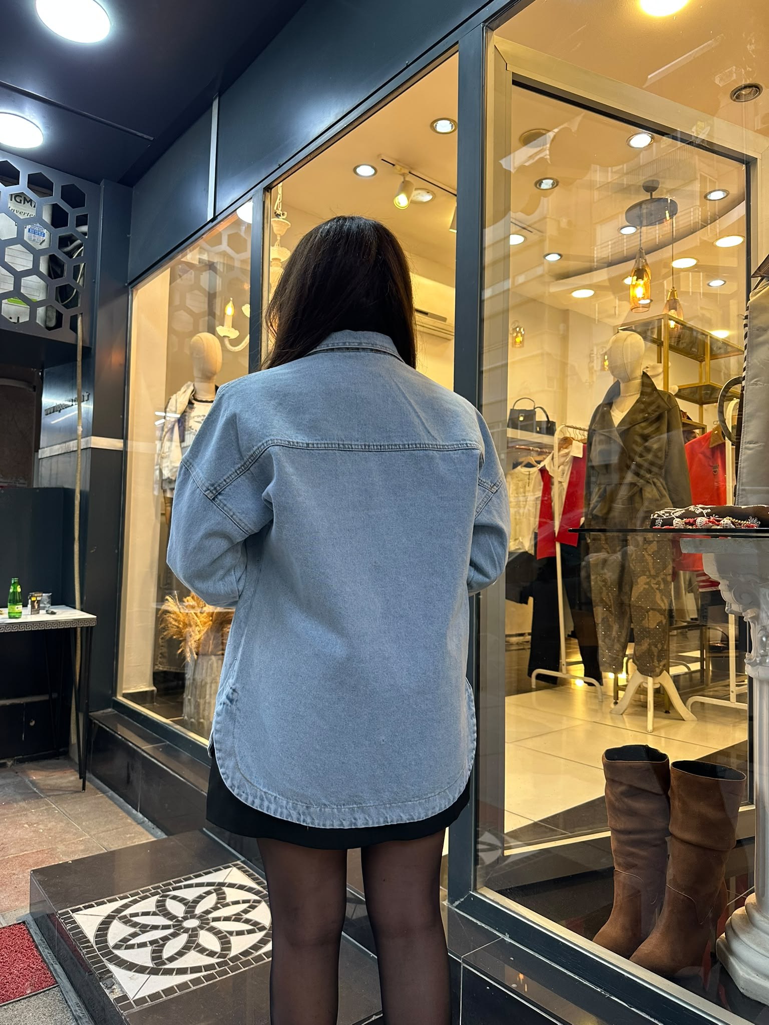 Boncuklu Kelebekli Denim Ceket