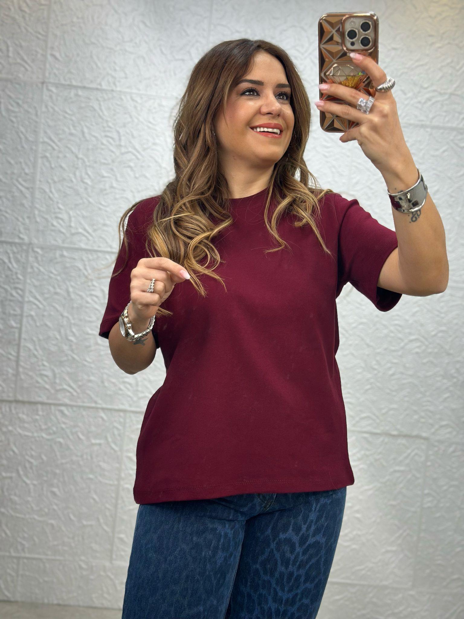 BORDO YUVARLAK YAKA TSHİRT