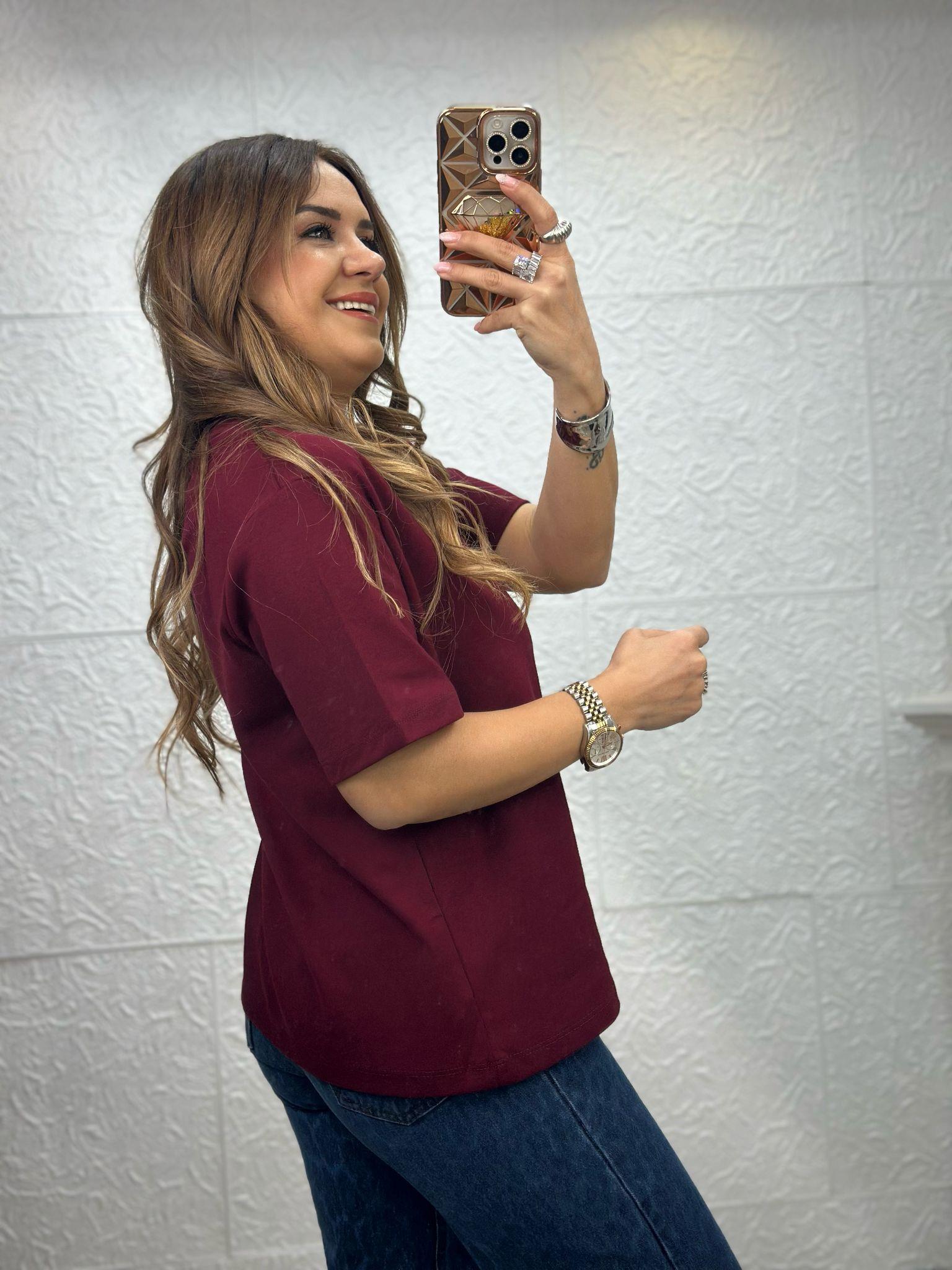 BORDO YUVARLAK YAKA TSHİRT