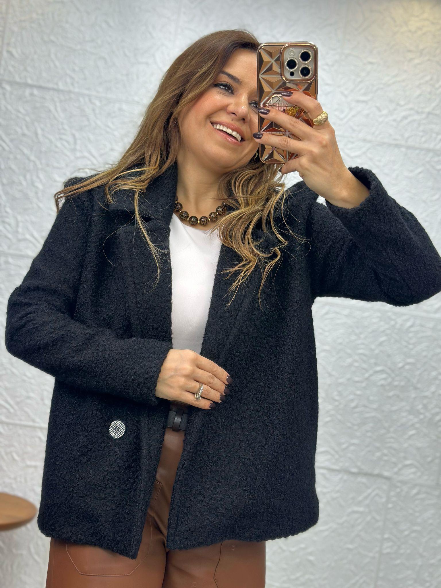 Bürümcük Siyah Kaşe Kaban