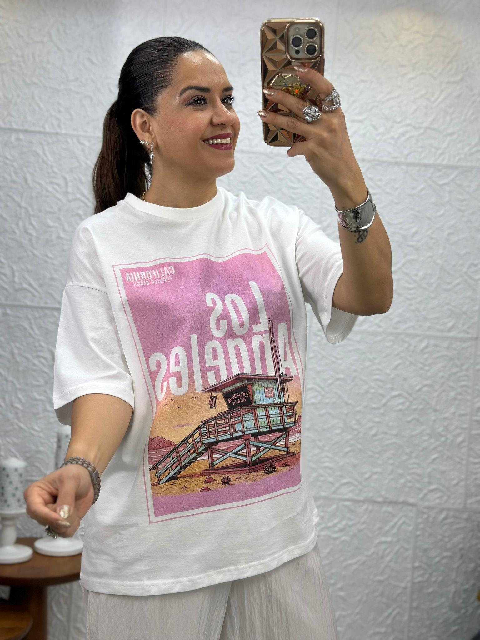 California Baskılı Beyaz Tshirt