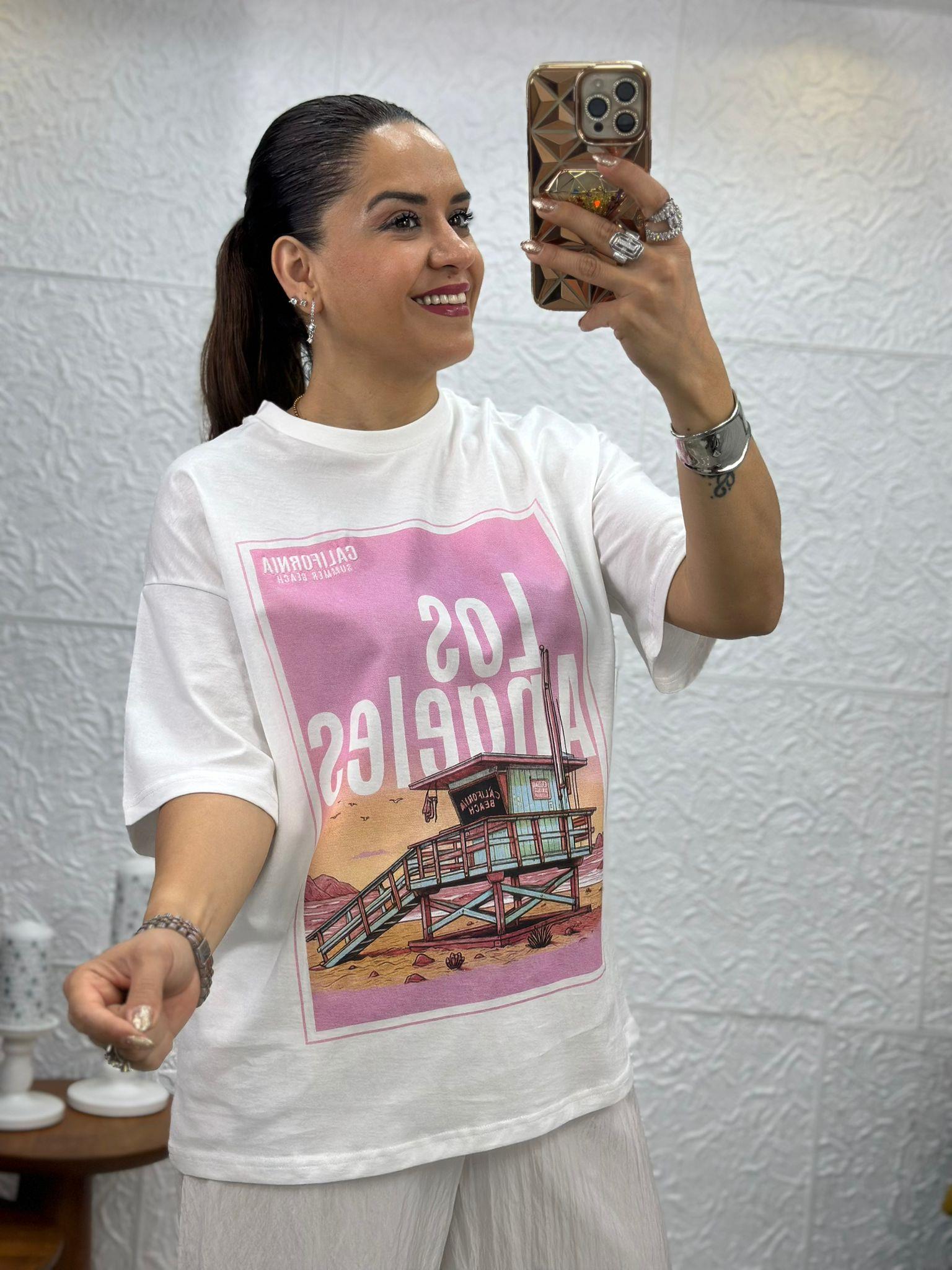 California Baskılı Beyaz Tshirt