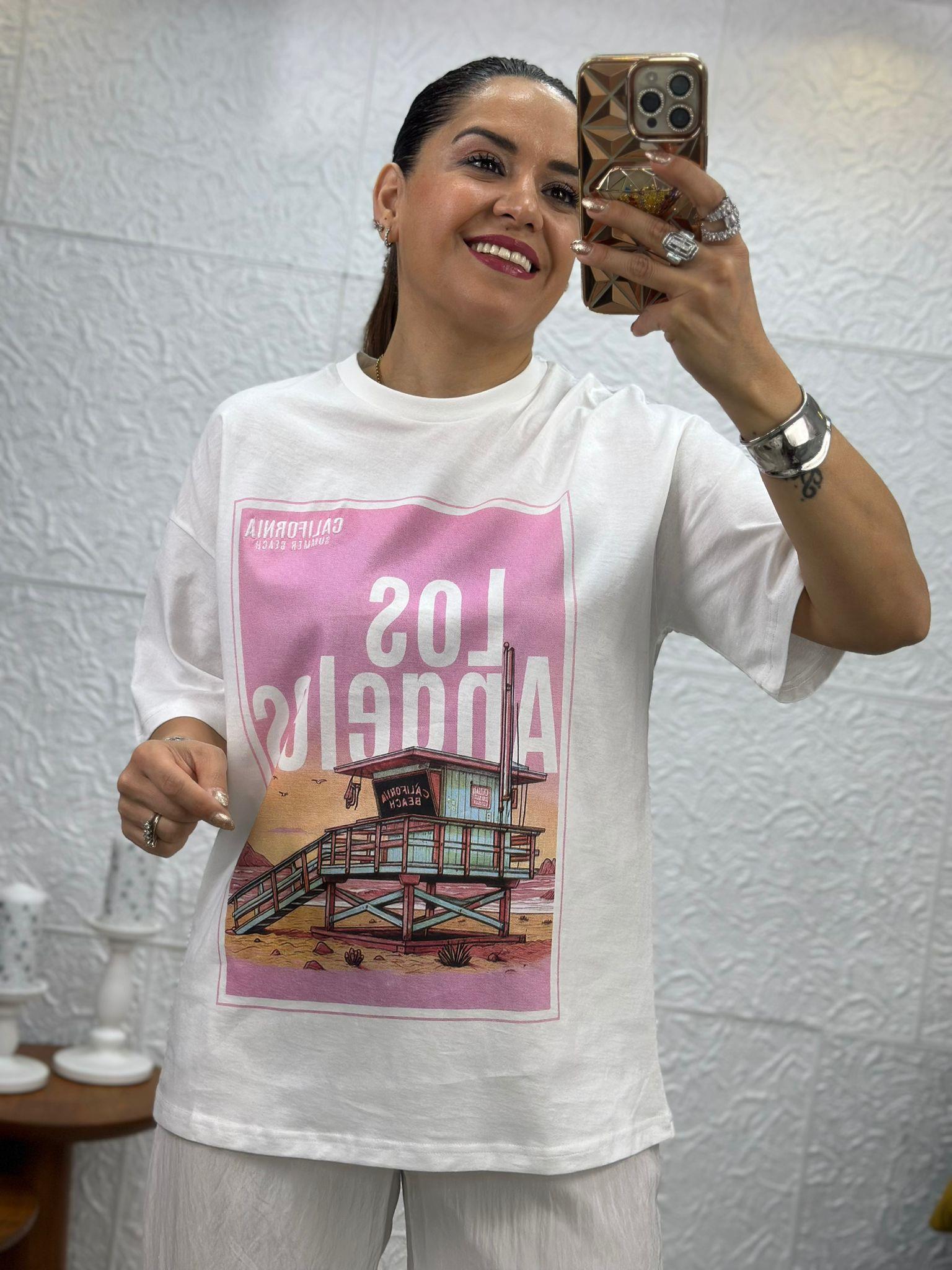 California Baskılı Beyaz Tshirt