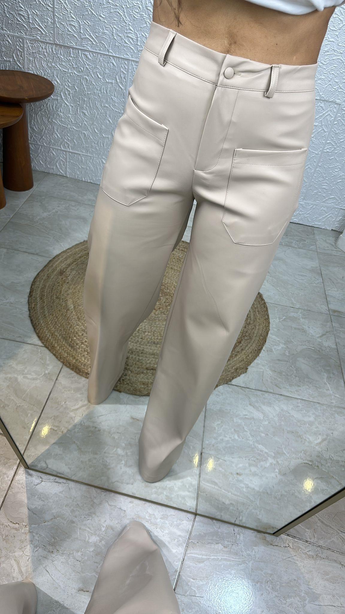 CEPLİ KREM DERİ PANTOLON