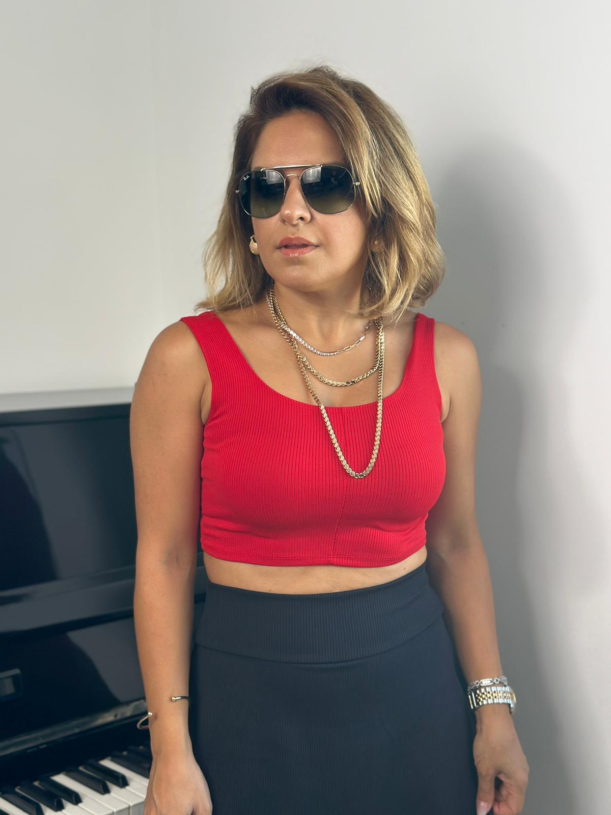 Çift Omuzlu Kırmızı Crop