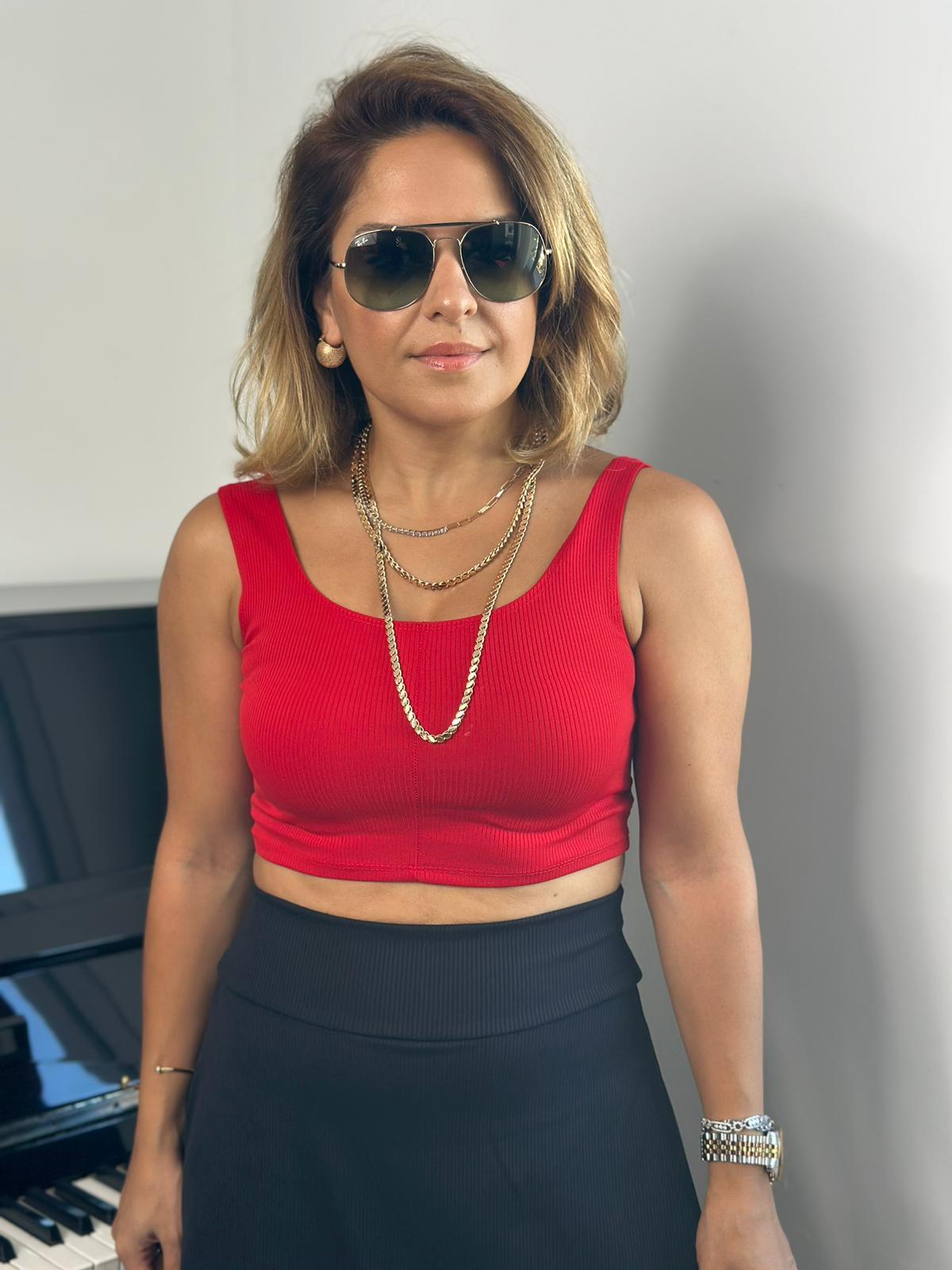 Çift Omuzlu Kırmızı Crop