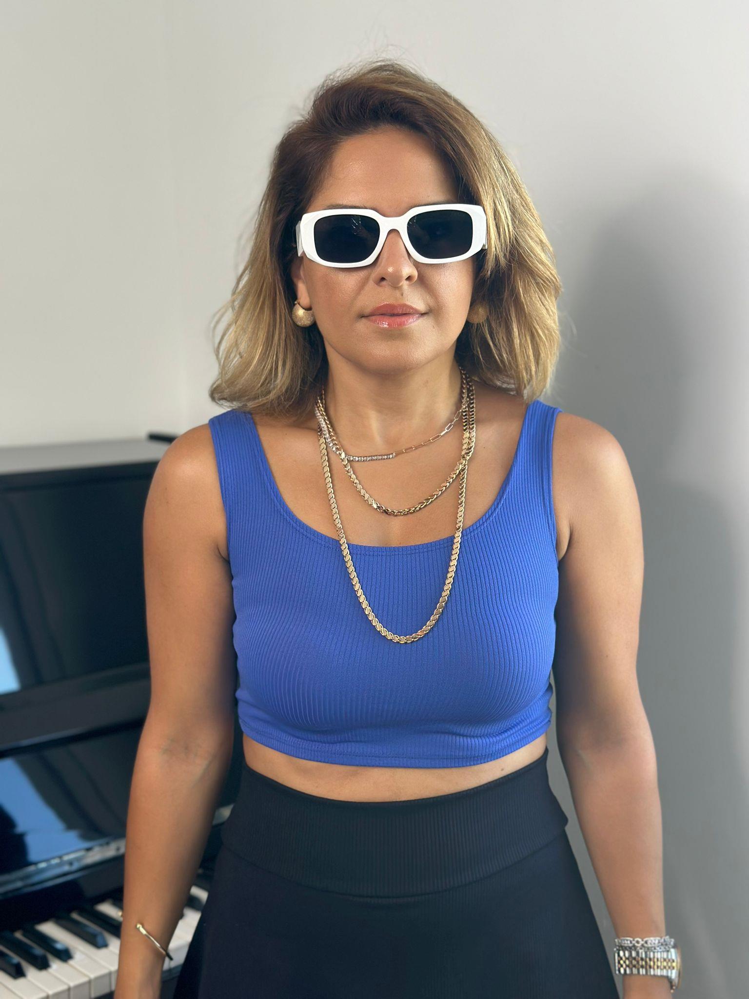 Çift Omuzlu Mavi Crop