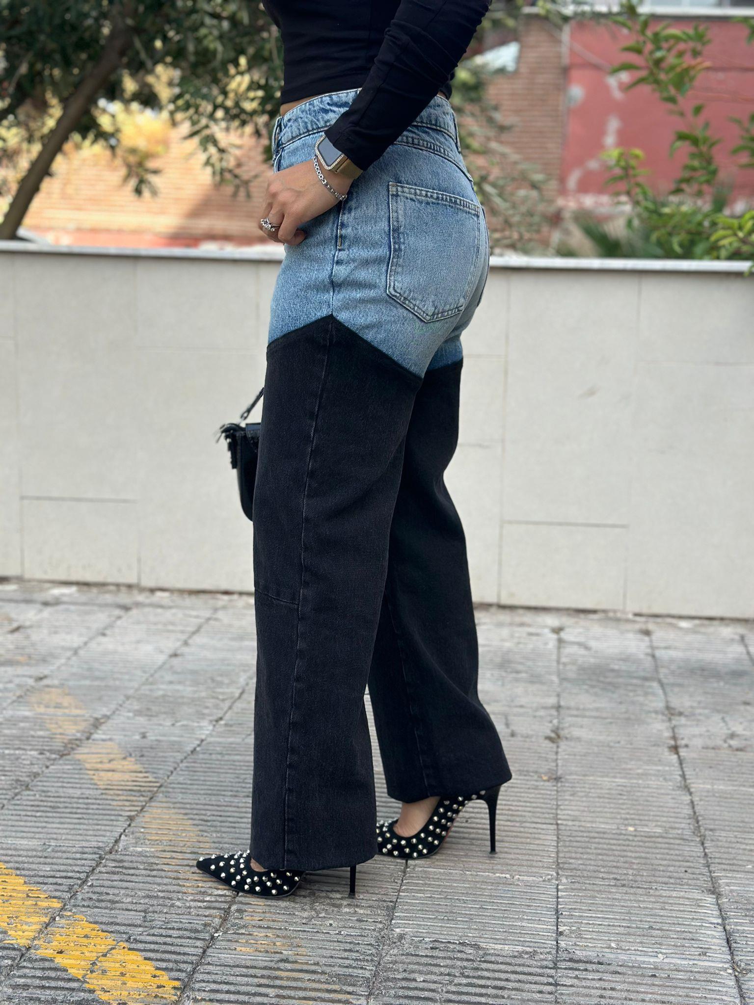 Çift Renkli Jean Pantolon
