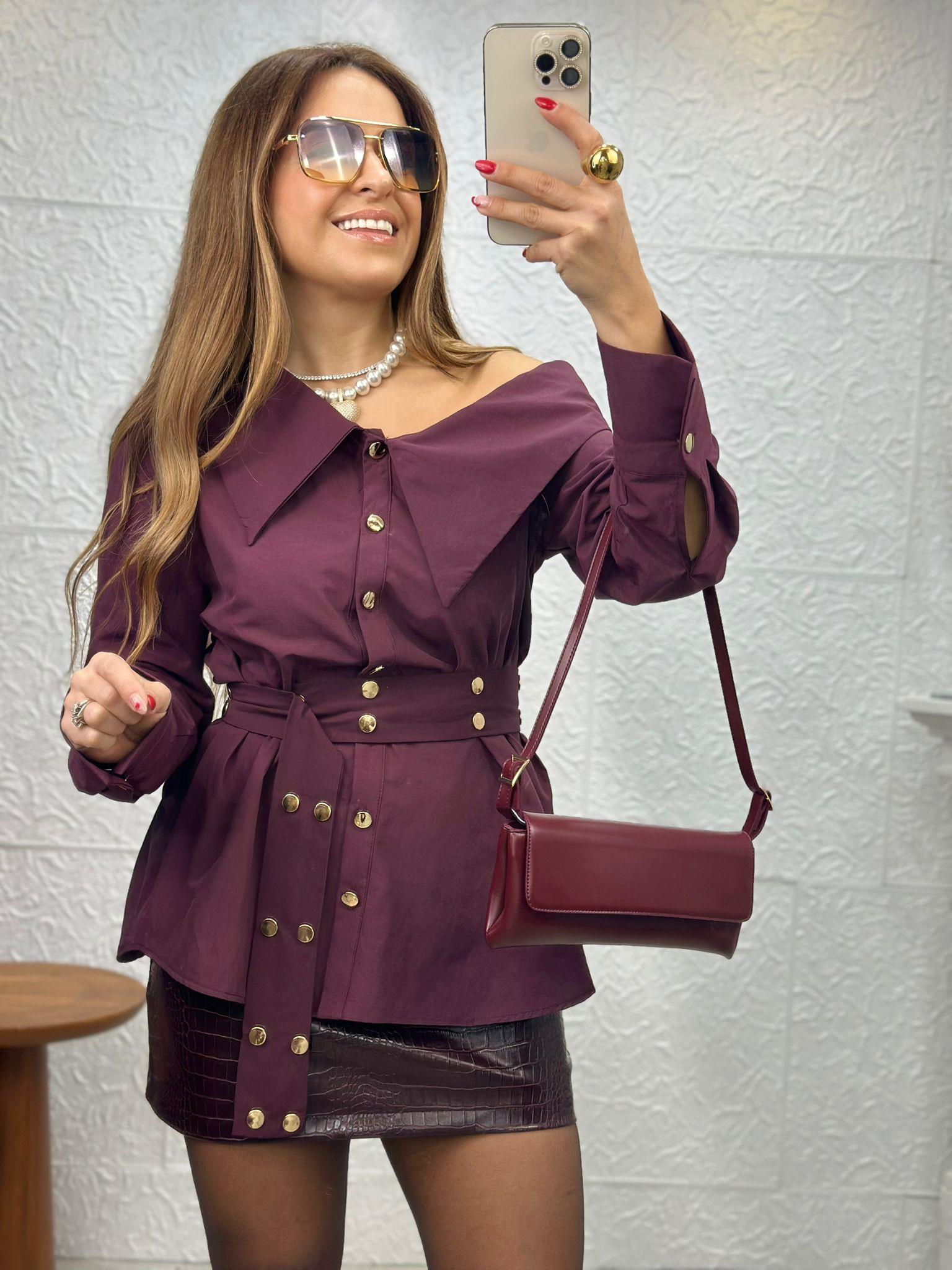 Çıtçıtlı Bordo Gömlek