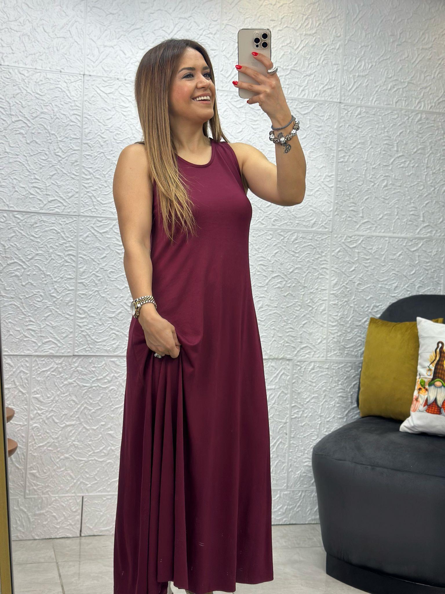 Düğmeli Bordo Elbise