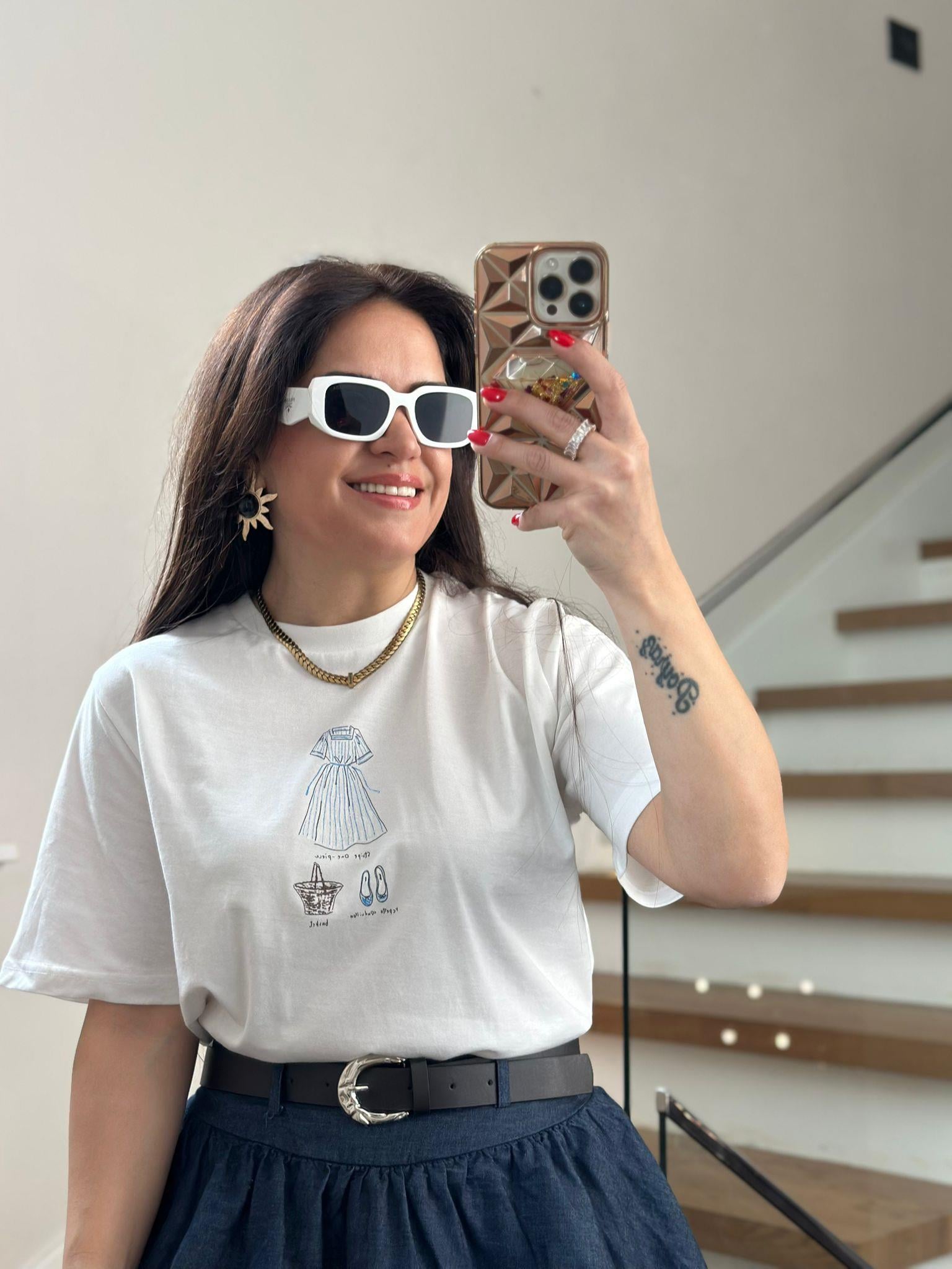 Elbise Detayl Basic Beyaz Tshirt
