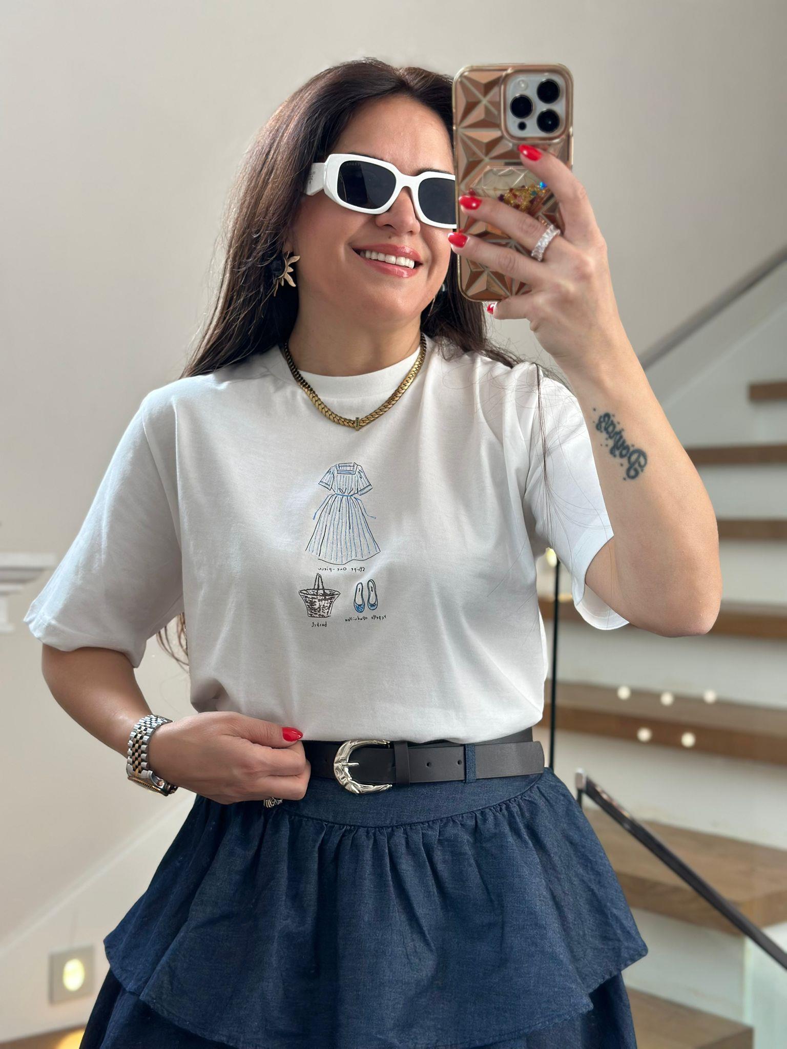 Elbise Detayl Basic Beyaz Tshirt
