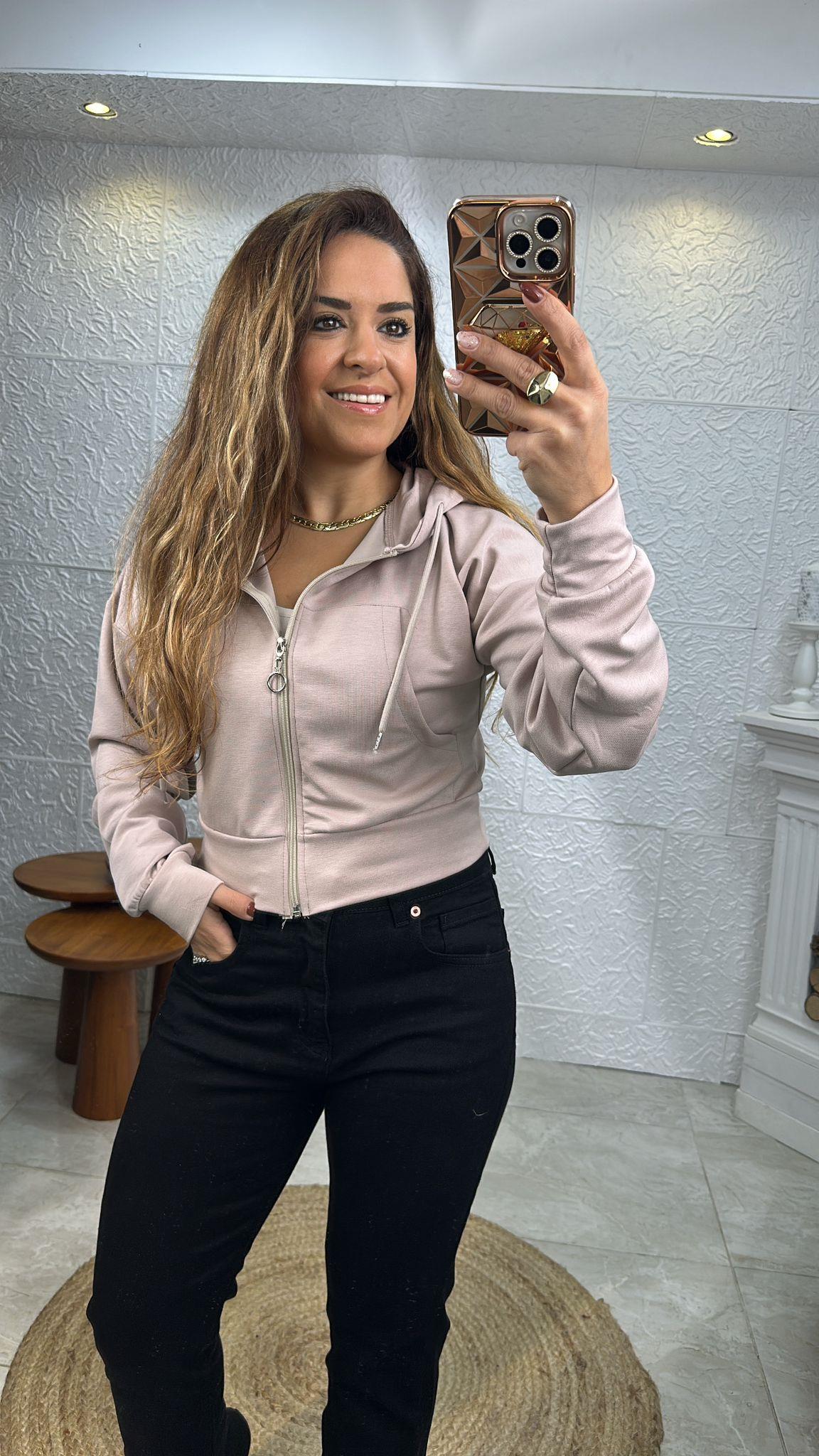 FERMUARLI KAPÜŞONLU TAŞ CROP CEKET