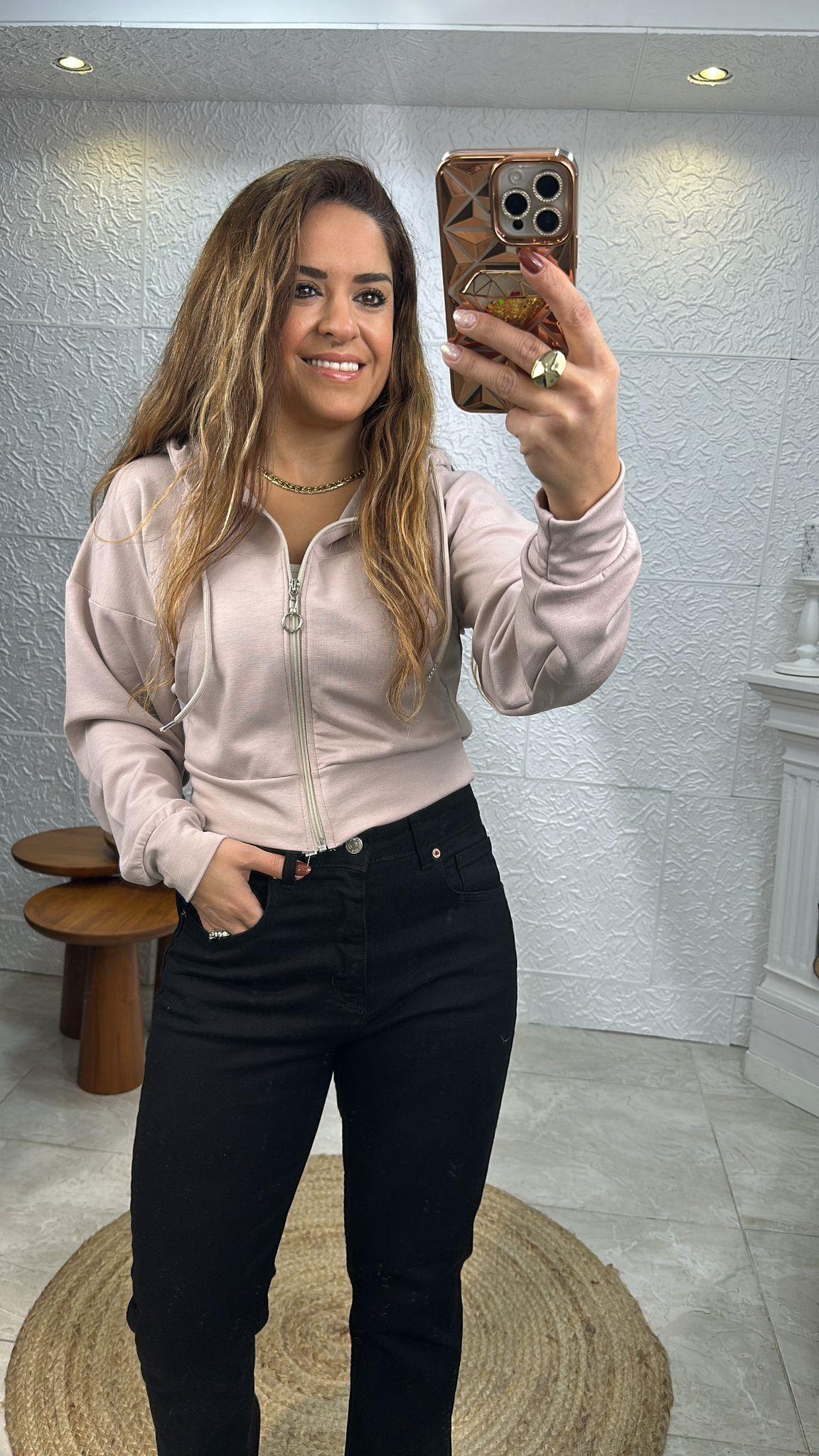 FERMUARLI KAPÜŞONLU TAŞ CROP CEKET