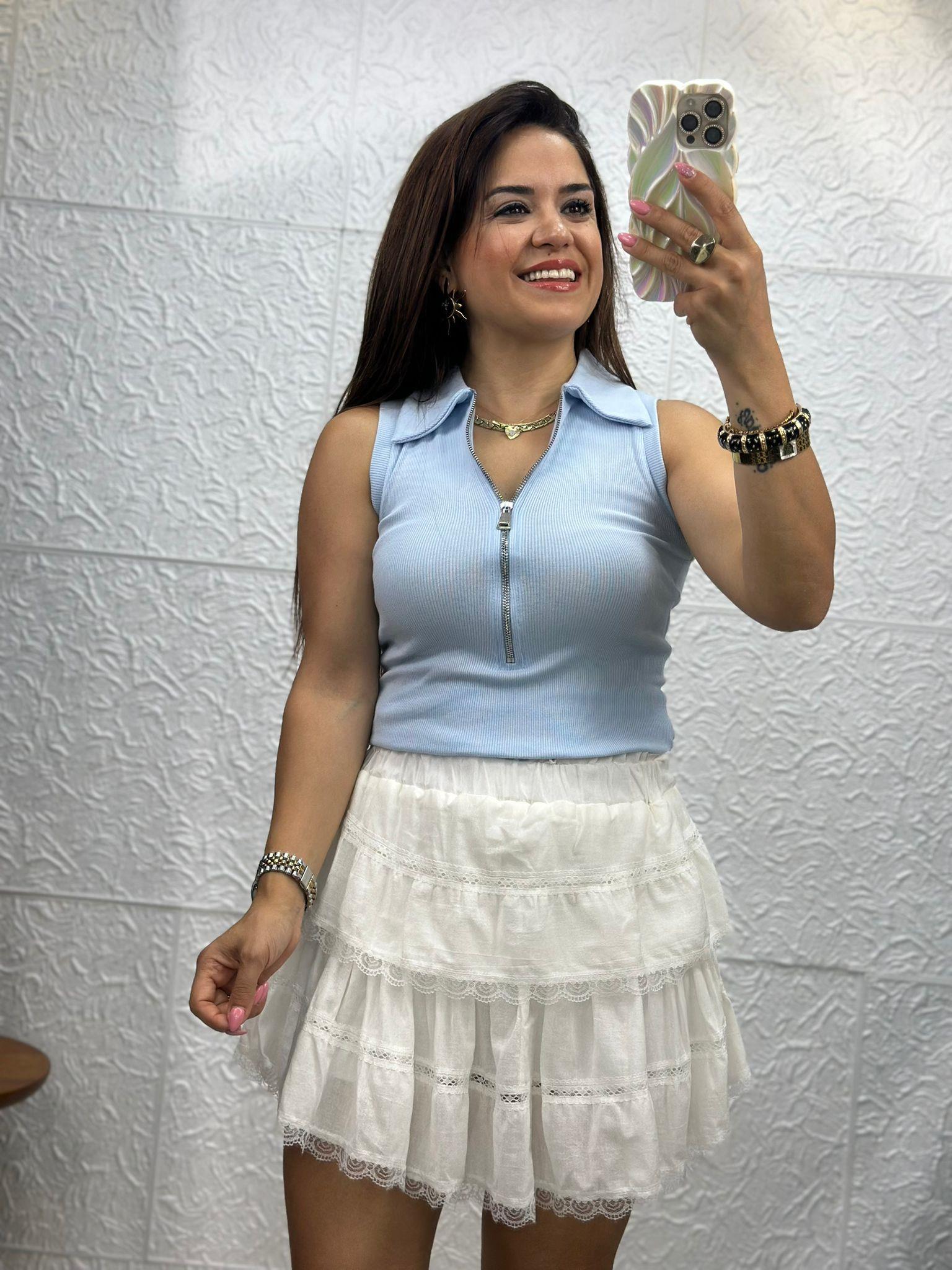 Fermuarlı Mavi Polo Yaka Body