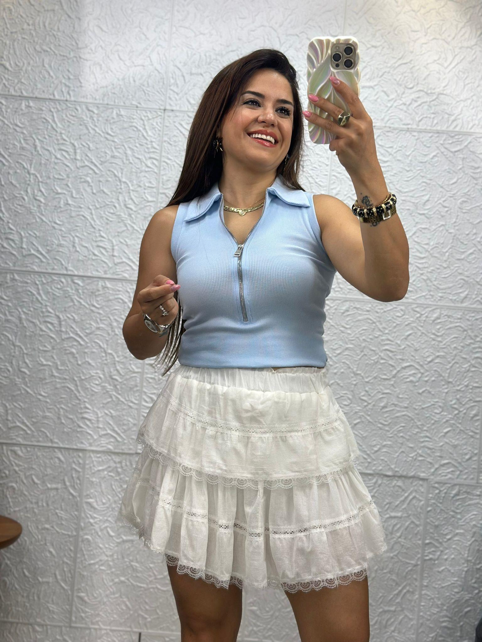 Fermuarlı Mavi Polo Yaka Body