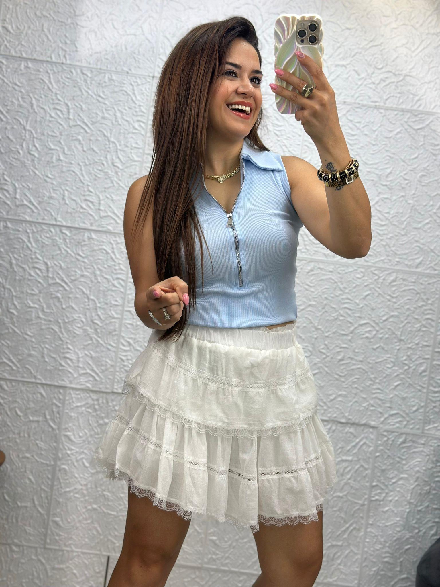Fermuarlı Mavi Polo Yaka Body