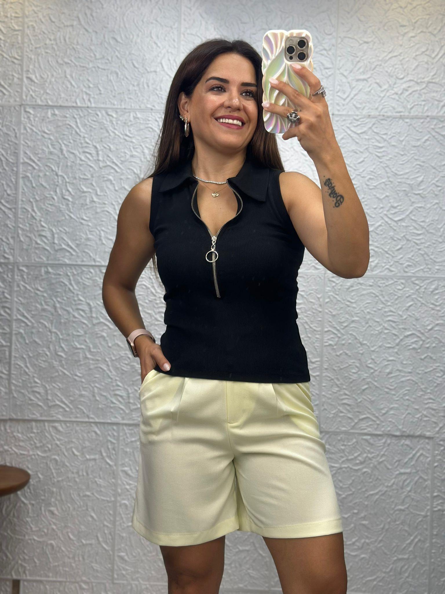 Fermuarlı Siyah Bluz