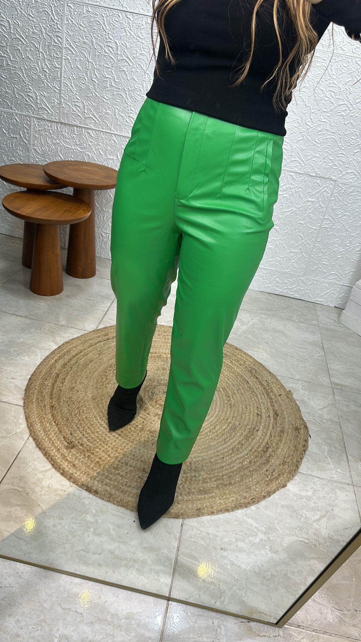 Filetolu Deri Havuç Yeşil Pantolon